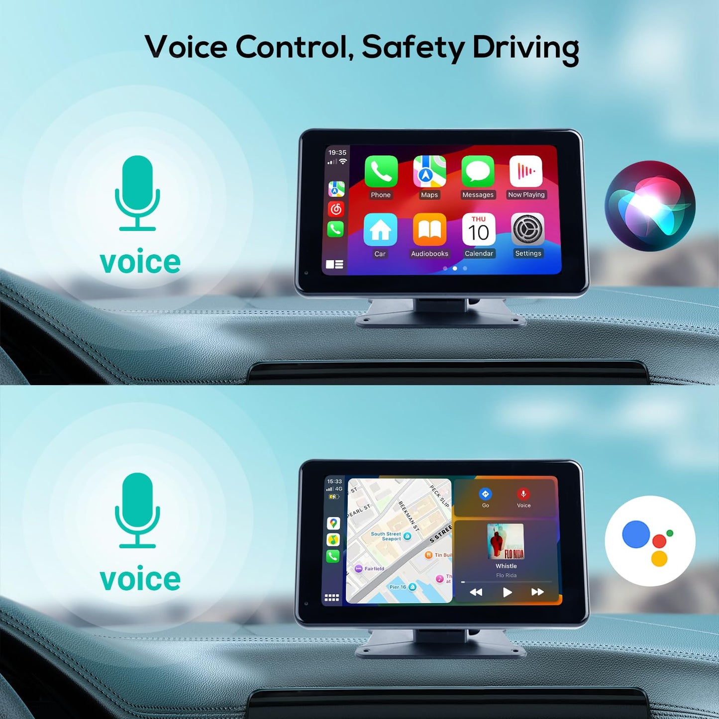 visualización portátil inalámbrica Carplay para Coche, 7 Pulgadas estéreo de Coche inalámbrico Carplay y Android Auto, cámara de Respaldo 1080p, receptores de Audio del Coche, navegación GPS