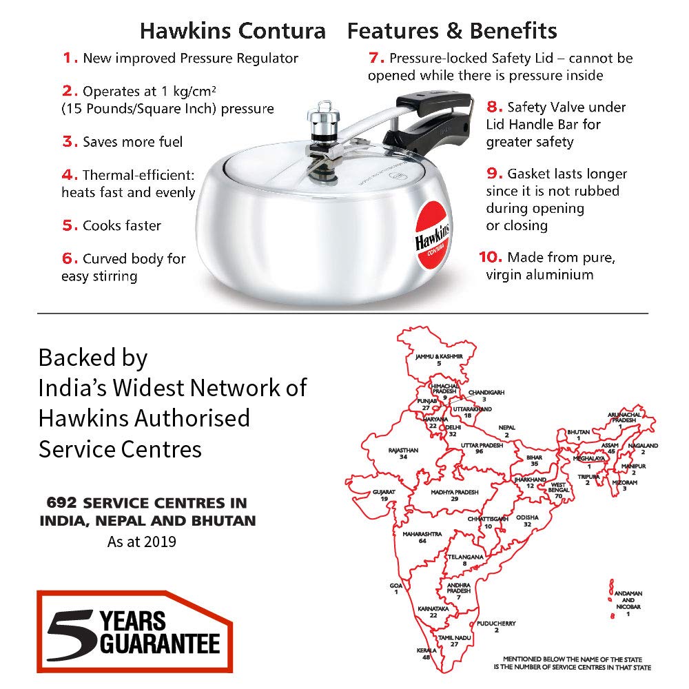 Hawkins HC35 Contura 3.5-Liter Pressure Cooker, Small, Silver