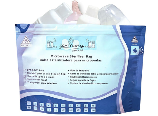Comfydaya Safeshield - Bolsa esterilizadora para microondas (para pezones, botellas de leche, accesorios para extraer leches). Paquete de 10