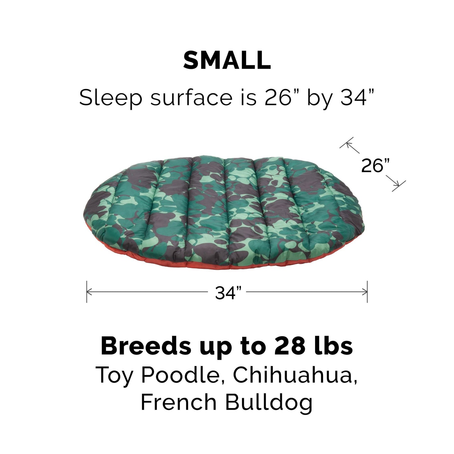 Furhaven Small Dog Bed Trail Pup Travel Pillow Mat w/Stuff Sack, Washable - Paprika/Camo-Paw, Small