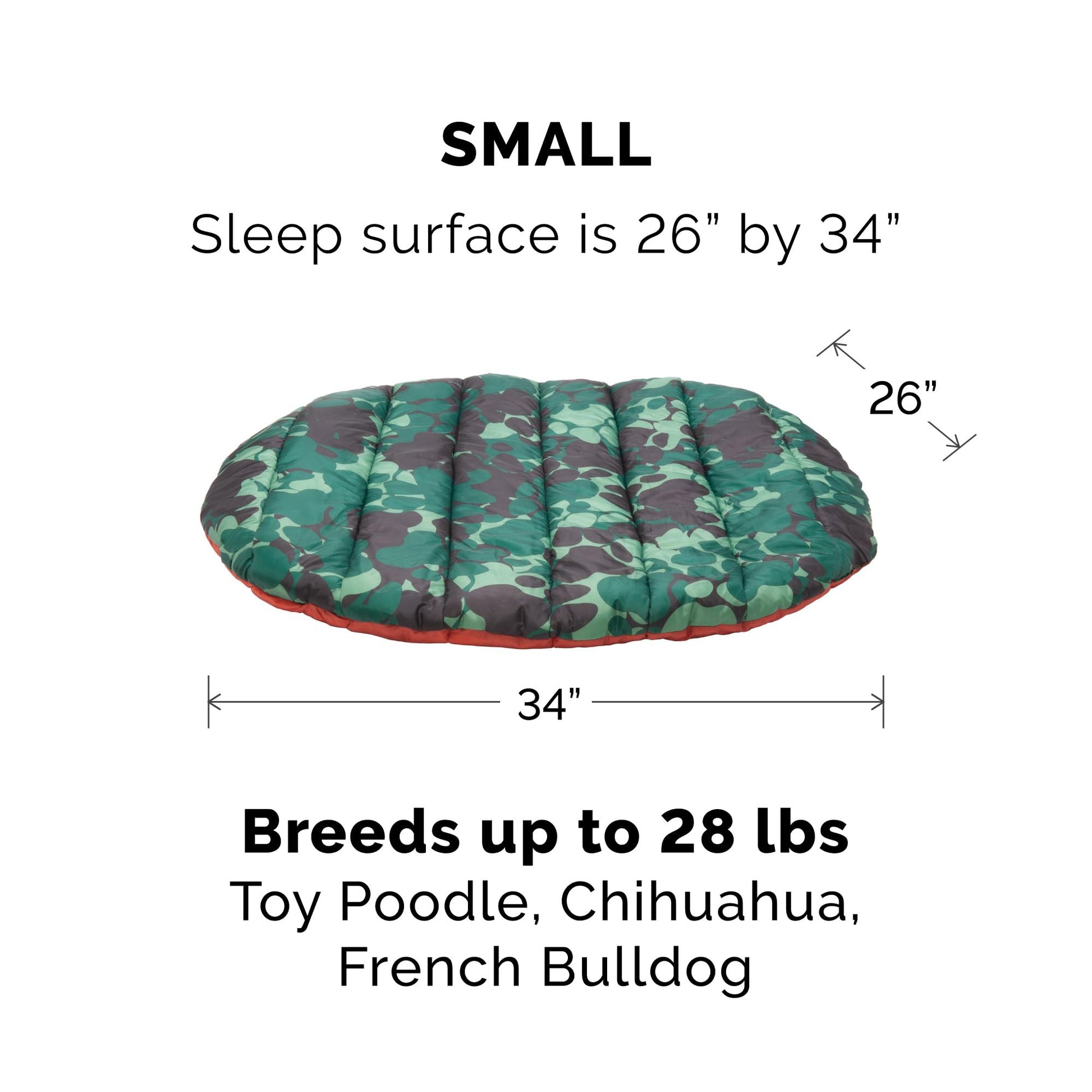Furhaven Small Dog Bed Trail Pup Travel Pillow Mat w/Stuff Sack, Washable - Paprika/Camo-Paw, Small