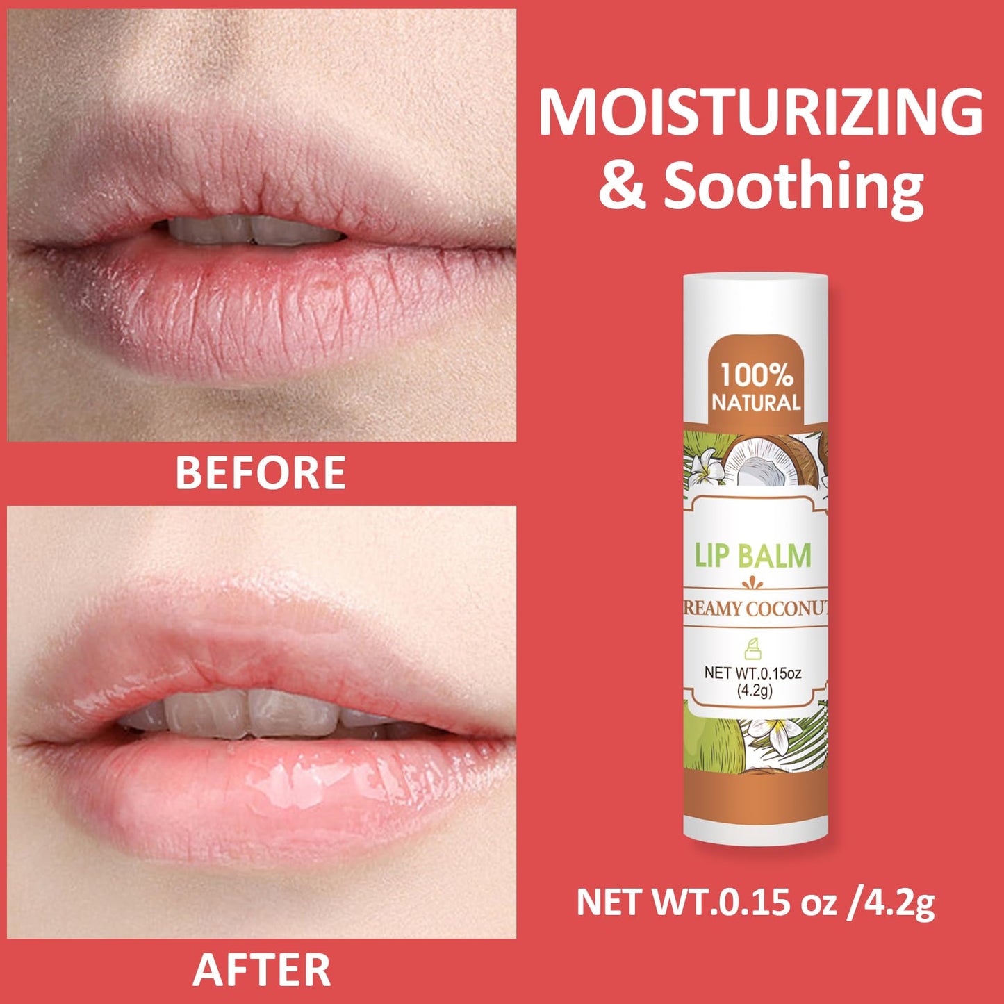 Bálsamos Labiales VISRIE con Vitamina E y Aceite de Coco para Labios Secos