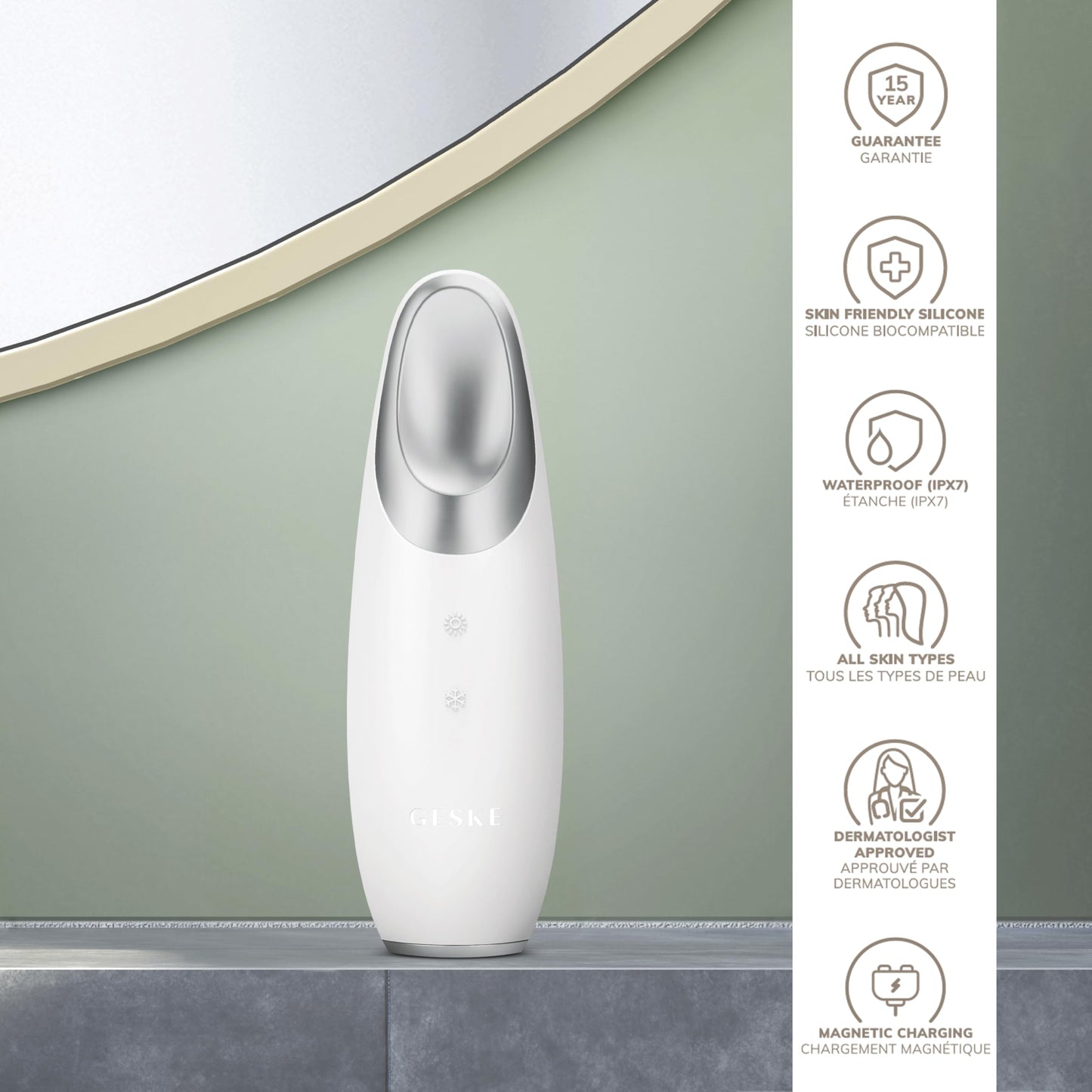 GESKE | SmartAppGuided™ Warm & Cool Eye Energizer | 6 en 1 | Masajeador de ojos | Masajeador anti ojeras | Eliminar bolsas y párpados caídos | Masaje ocular eléctrico