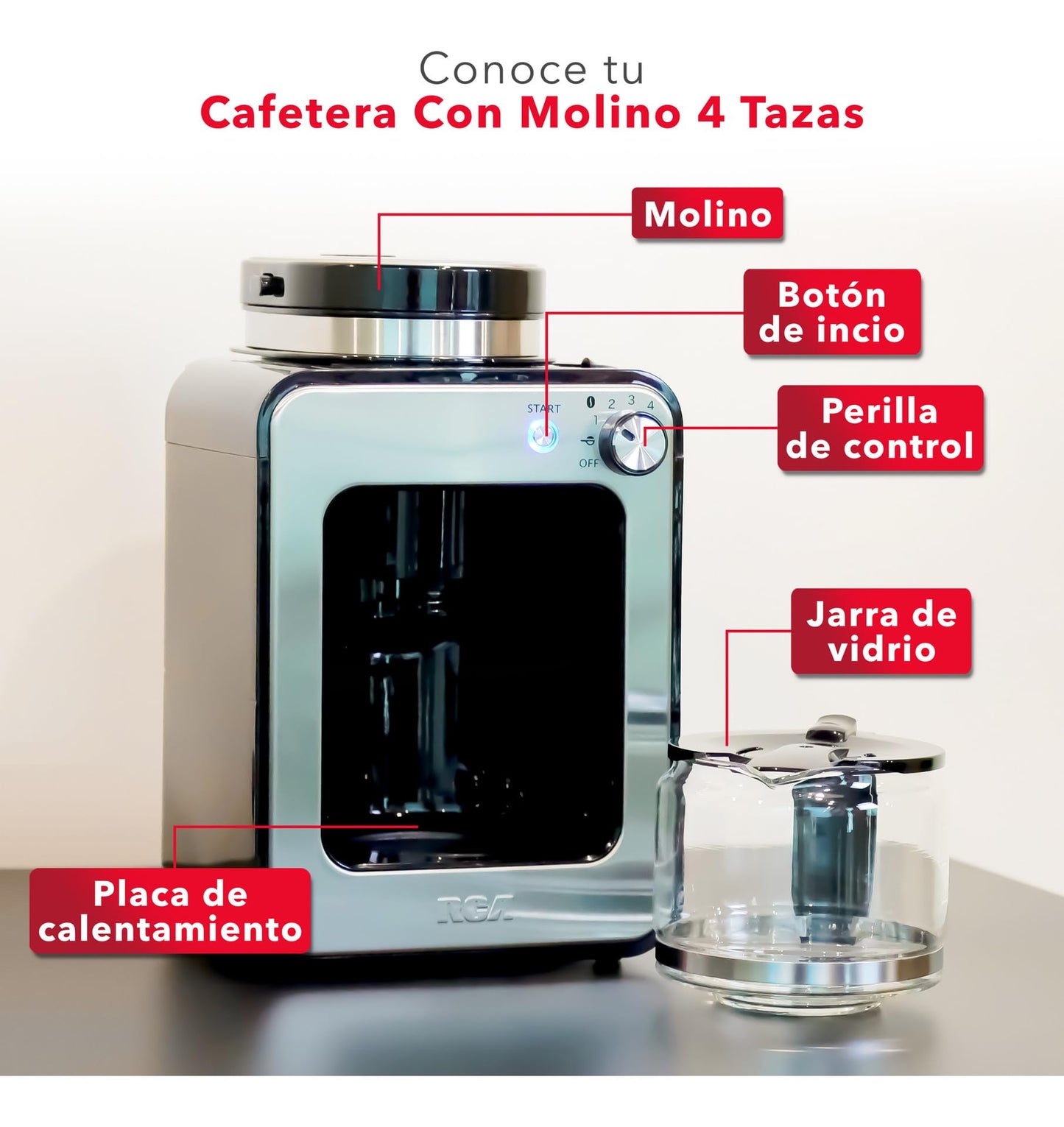 Cafetera RCA Inoxidable con Molino Integrado y Sistema Antigoteo Automática para 4 Tazas