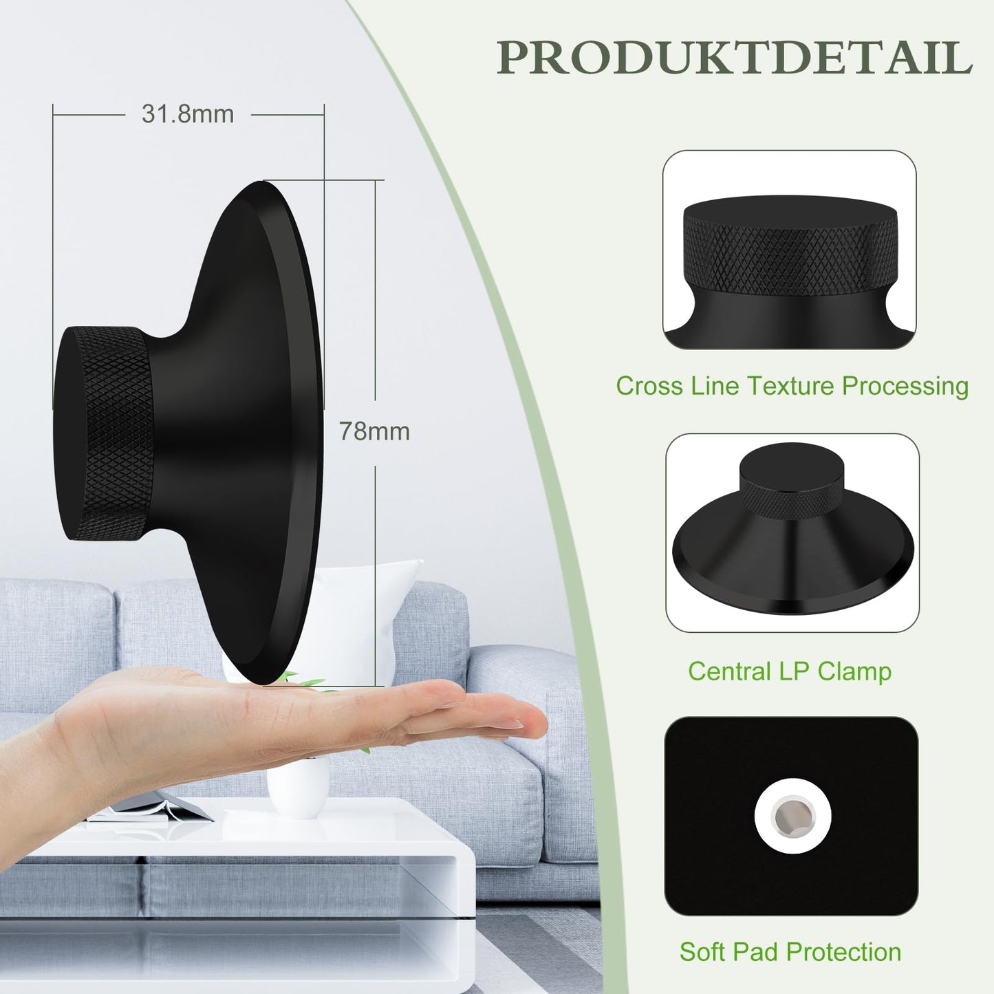 Preffair - Estabilizador de peso de registro, 120 g/4.2 oz de aluminio negro reductor de vibración de peso con almohadilla protectora suave para accesorio de reproductor de discos LP HiFi (negro)