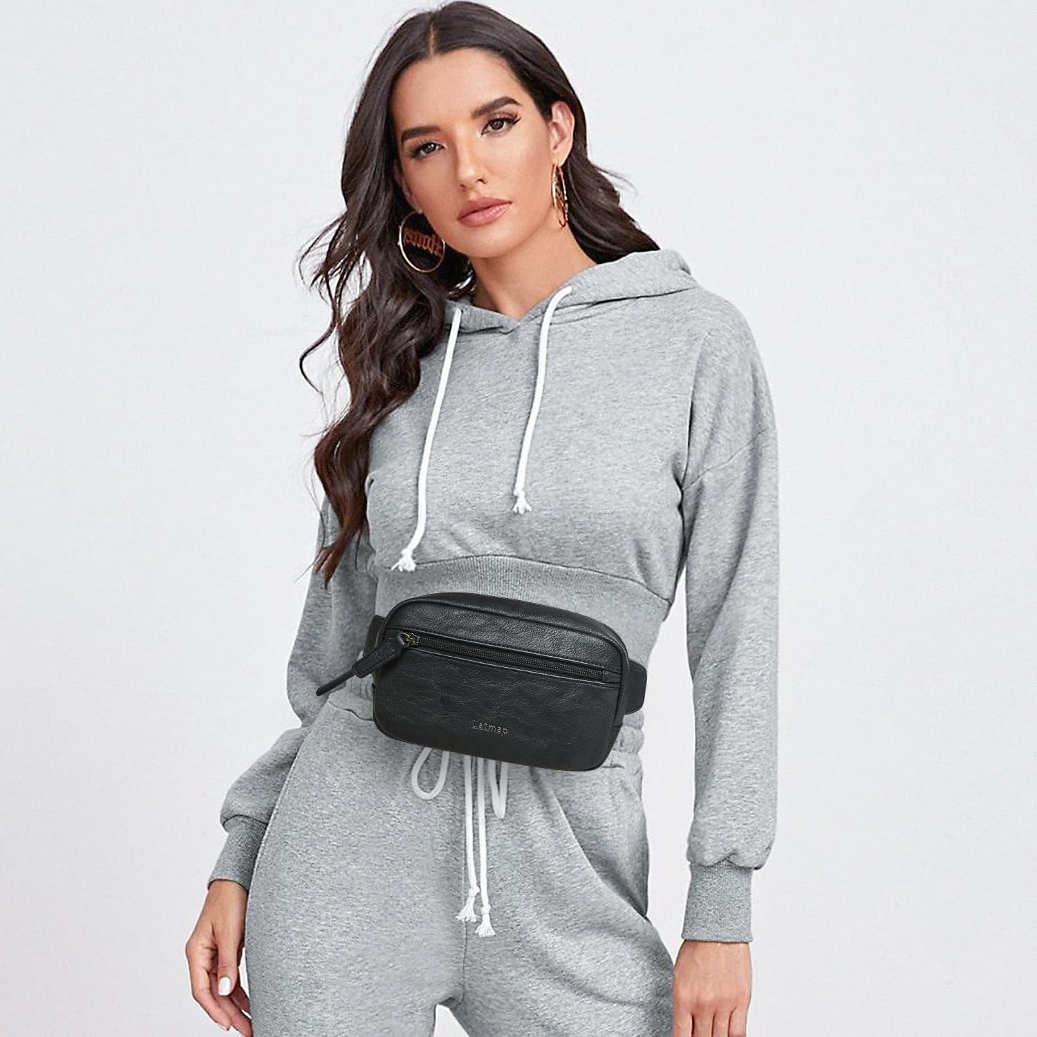 LATMAP - Riñonera de 2 L para todas partes, pequeña y a la moda, bandolera de piel sintética, impermeable, para mujer, a la moda, Negro -, Pequeño, Moda casual