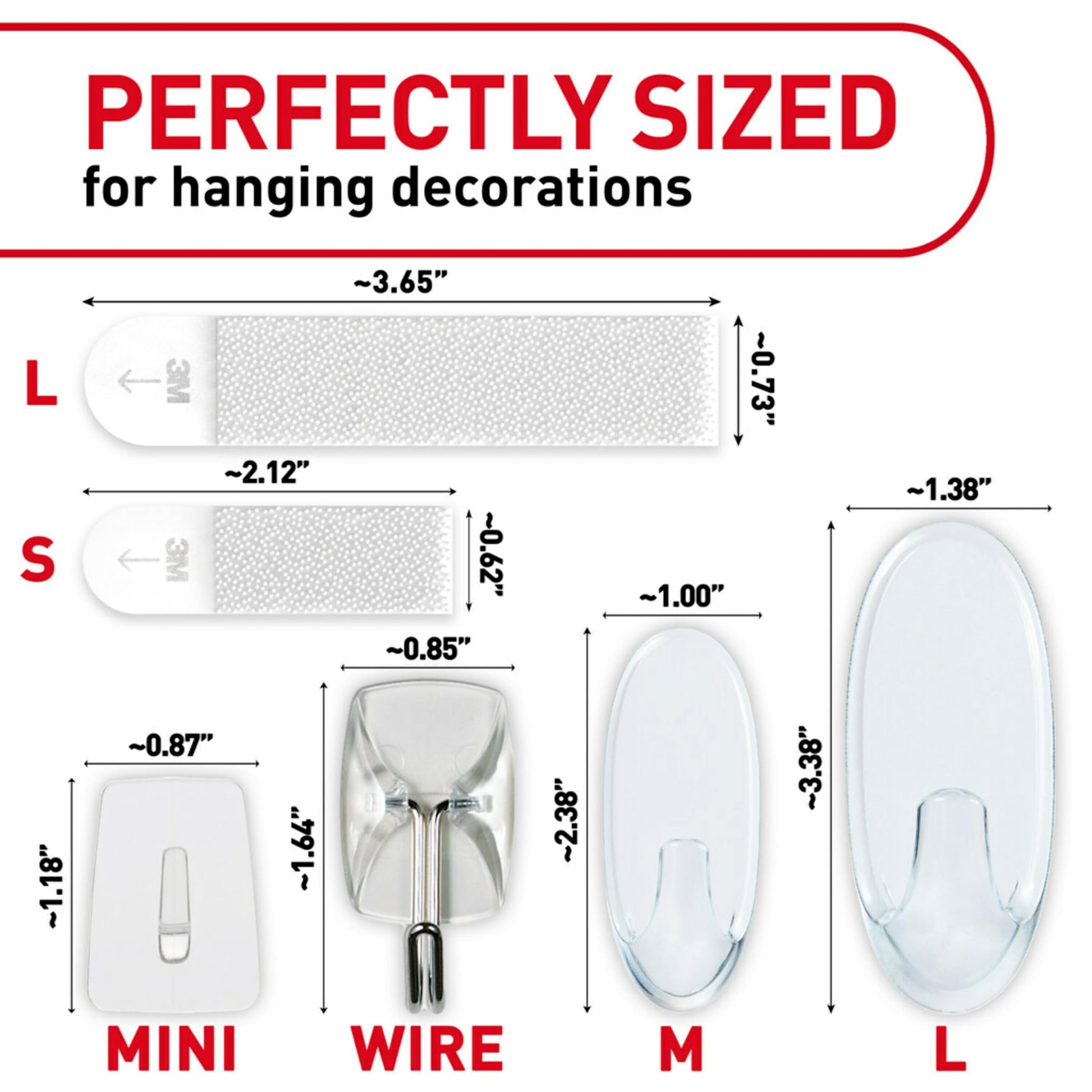 Command - Paquete variado transparente, incluye 8 pares de tiras para colgar fotos, 4 ganchos de alambre transparente y 11 ganchos de pared para colgar decoración del hogar, sin daños y colgar hasta