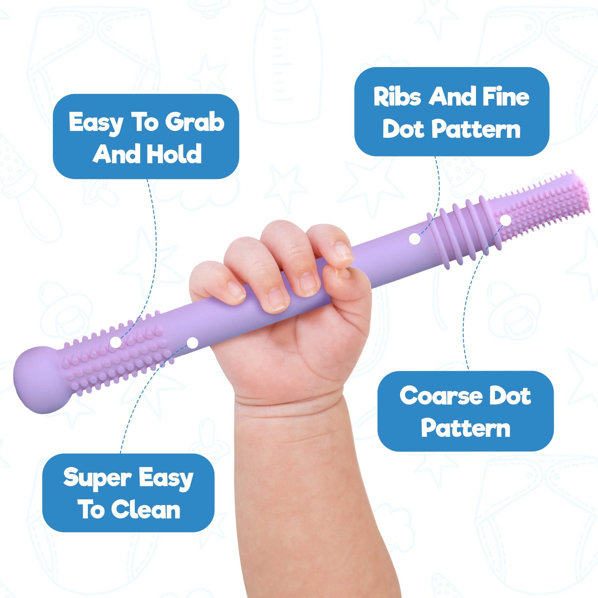 BABYSKIT Tubos de Dentición Flexibles para Bebés - Sorbetes Fáciles de Sostener y Limpiar, Bastón de Silicona Seguro para Bebés de 0-6 Meses