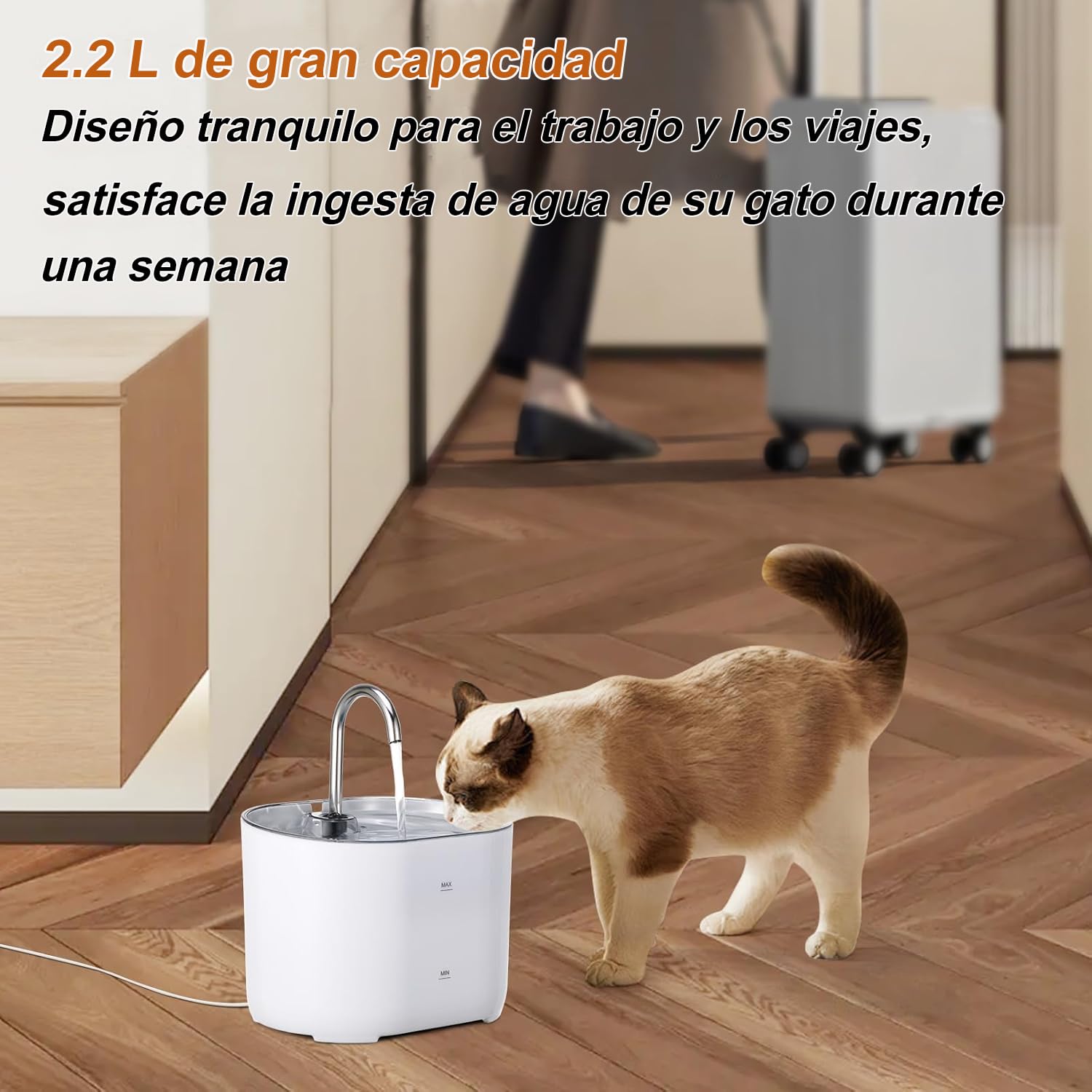 Fuente de Agua Gato, 2.2L Fuente Agua Gatos Bebedero para Gatos, Ultrasilencioso y Sistema de Filtración de Agua Circulante de Fuente de Agua para Gatos, Dispensador de Agua para Perro,Blanco