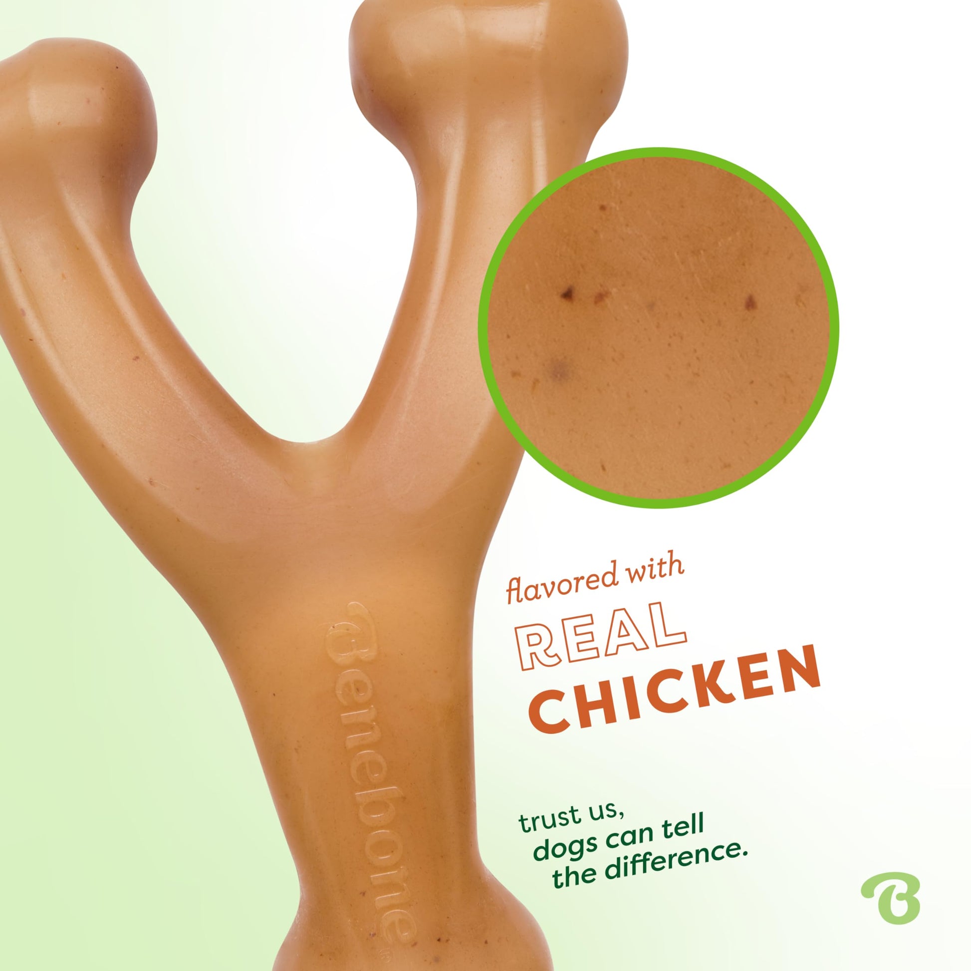 Benebone Real Flavor Wishbone Chew Toy, Made in USA, Large, Real Chicken Flavor