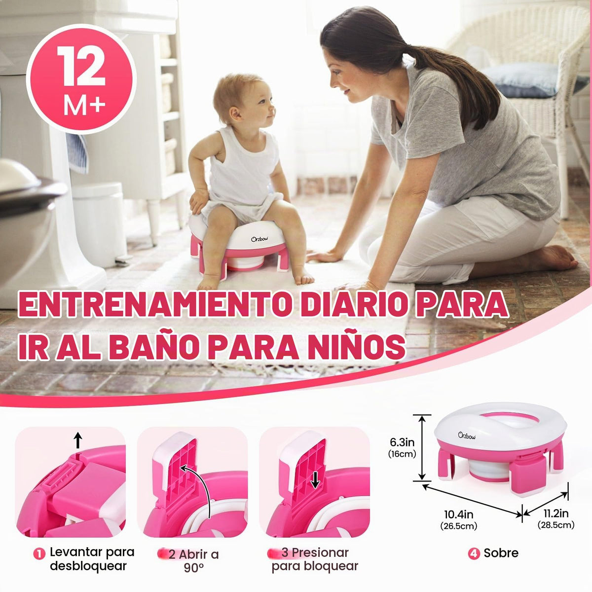 Orzbow - Asiento de inodoro portátil para niños pequeños con bolsa de almacenamiento, silla plegable para orinal con 40 bolsas de viaje, desmontable para bebé con protector contra salpicaduras para