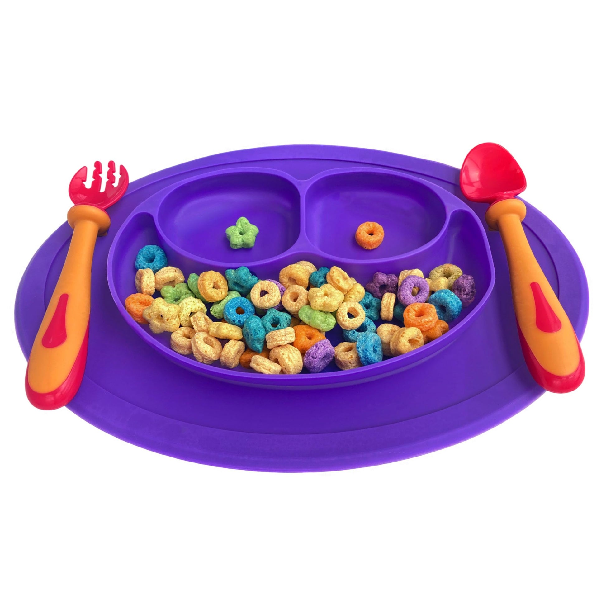 DARA BABY | Kit de 2 Platos de Silicona para Bebé | Set de Alimentación | Baberos de Silicona | Forma Redonda Antideslizante | Libre de BPA, Resistente a Temperaturas | Evita Derrames (Rosa/Morado)