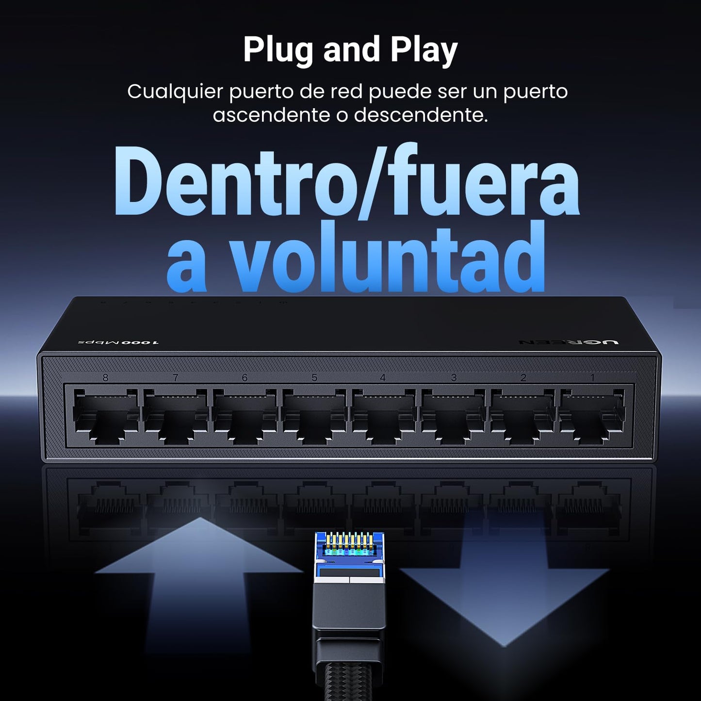 UGREEN Conmutador Gigabit Ethernet, Divisor Ethernet de 8 Puertos, Concentrador Ethernet Gigabit de Alta Velocidad, Conmutador LAN Plug & Play para TV/Lapto