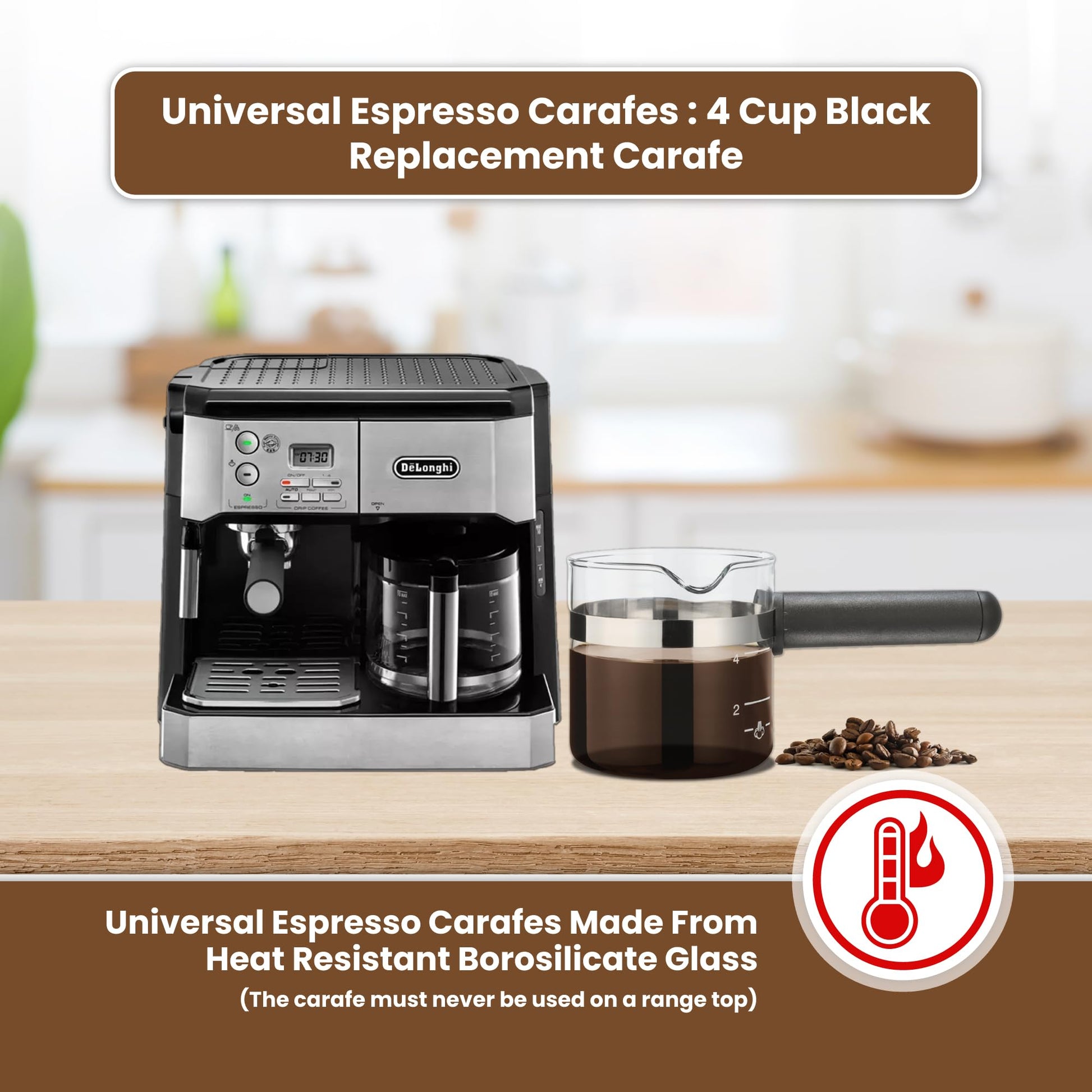 CAFÉ BREW COLLECTION Jarra de repuesto universal de vidrio expreso, jarra de repuesto para máquina de expreso Medelco, jarra de repuesto negra de 4 tazas para Hamilton Beach, Mr.Coffee, Breville