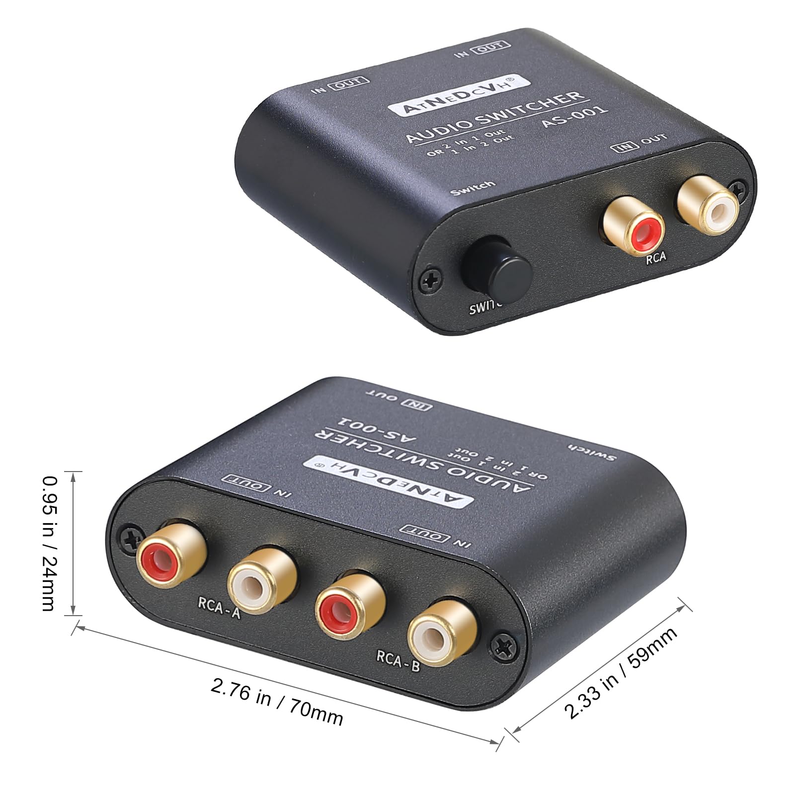 AtNeDcVh RCA / Puerto de 3,5 mm 1 en 2 salida/2 en 1 salida bidireccional conmutador de audio bidireccional, altavoz estéreo de 2 vías L/R de canal de sonido para auriculares