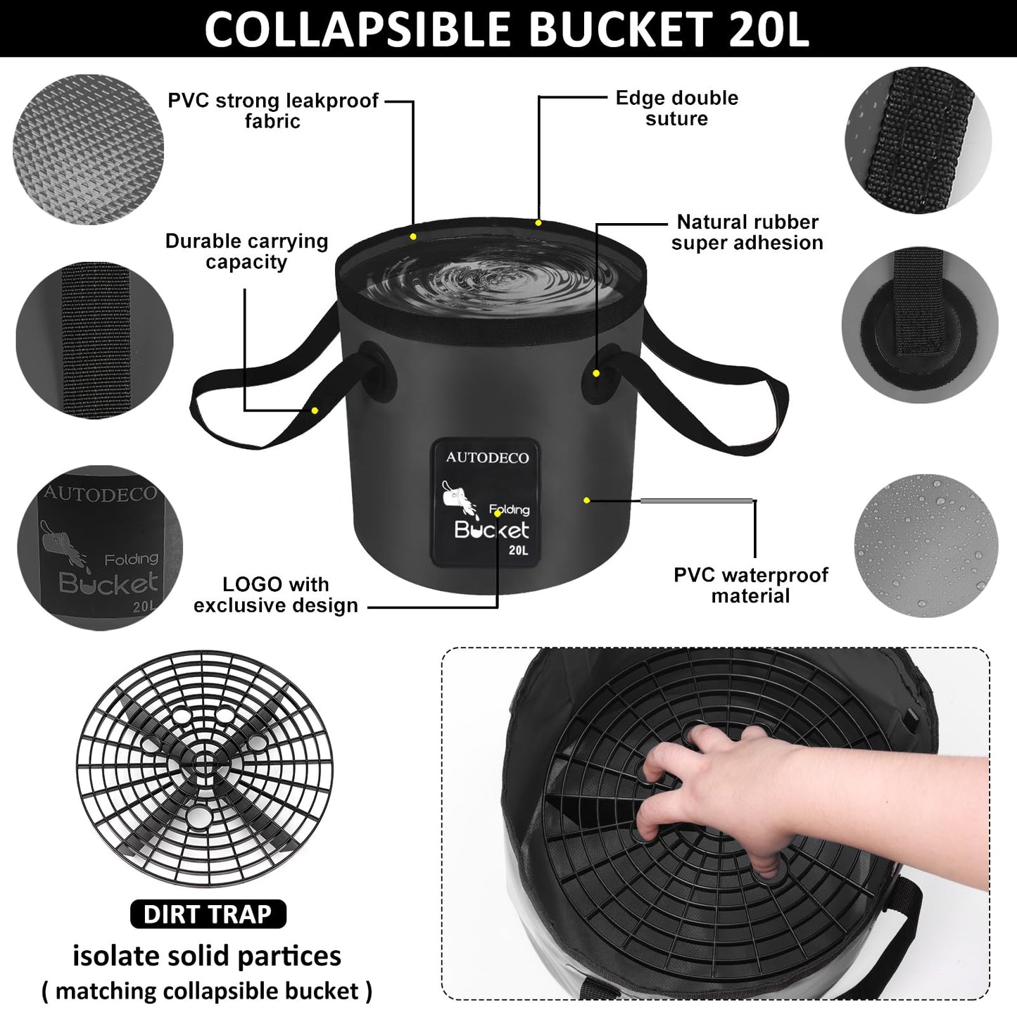 AUTODECO - Juego de limpieza para el lavado de coches con pulverizador de espuma, trapeador con mango largo, cubeta plegable, manopla grande, toallas, 44 piezas, negro