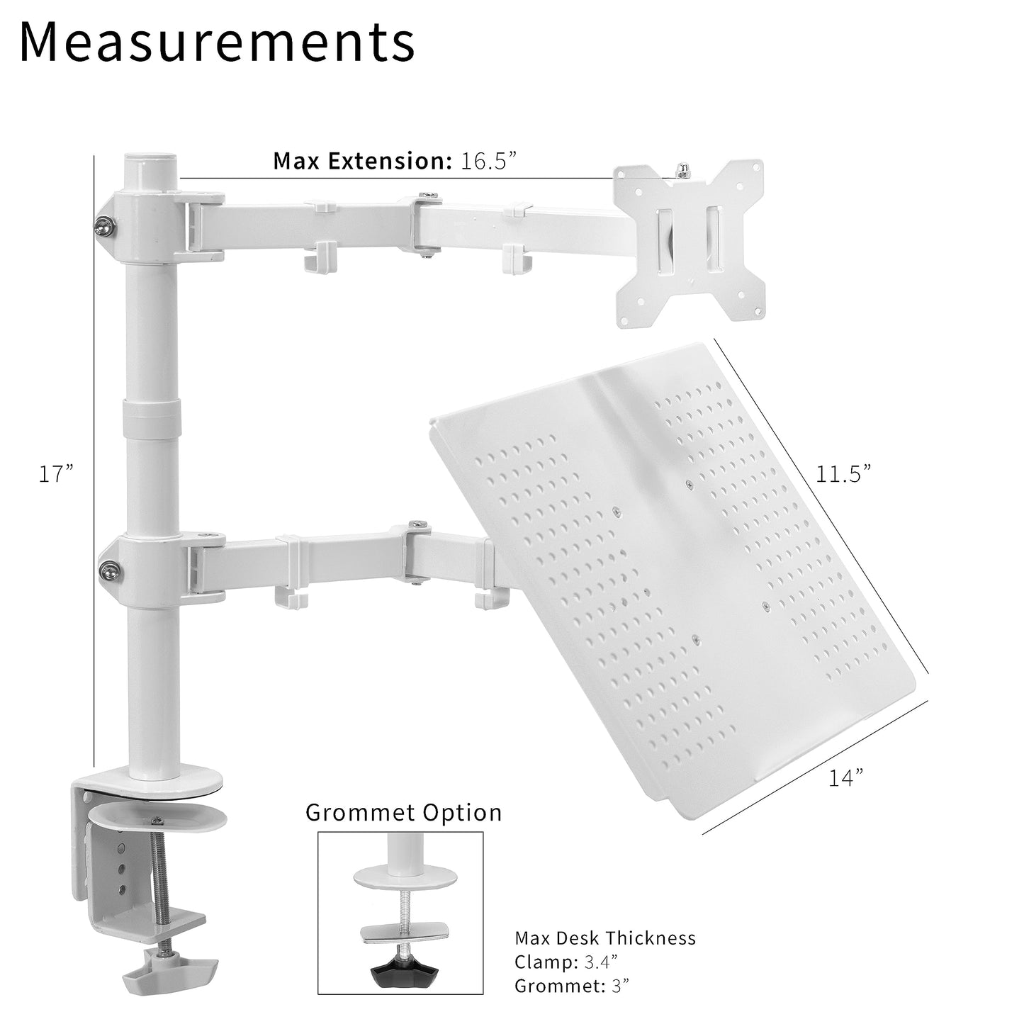 Conjunto de Soporte para Monitor VIVO Blanco totalmente Ajustable para Computadora Individual