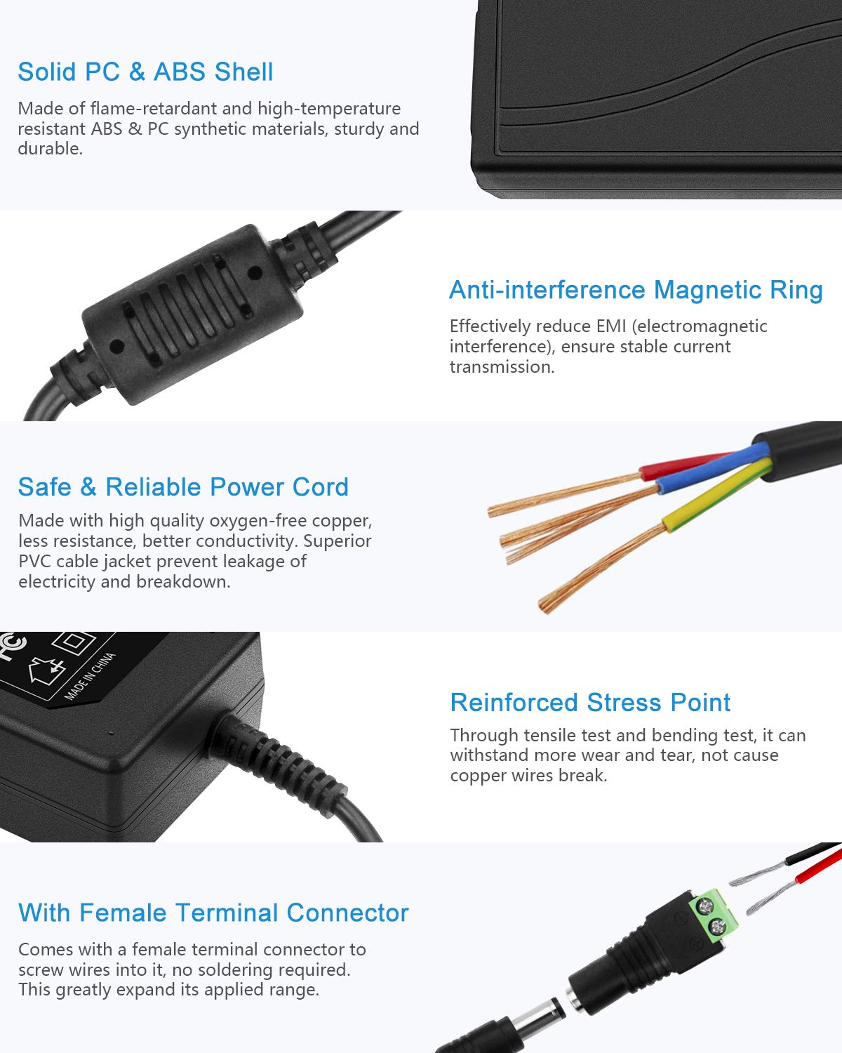 ALITOVE Adaptador de CA a CC 24V 3A Fuente de Alimentación Convertidor de 100V ~ 240V a CC 24V 72W Transformador con Conector de Salida CC de 5,5x2,1 mm para Luz de Tira LED 5050 3528, CCTV