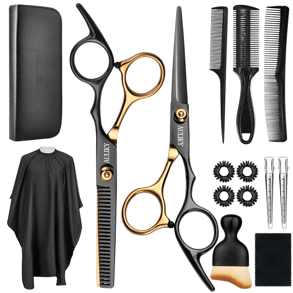 Tijeras de Peluquería Profesional,Juego de Tijeras de Pelo de Acero Inoxidable con Capa de Barbero y Peine, Tijeras para Cabello con Clip y Bolsa de Almacenamiento para Hogar, Eluquería, Set de Tijeras Cortar Pelo para Hombres y Mujeres