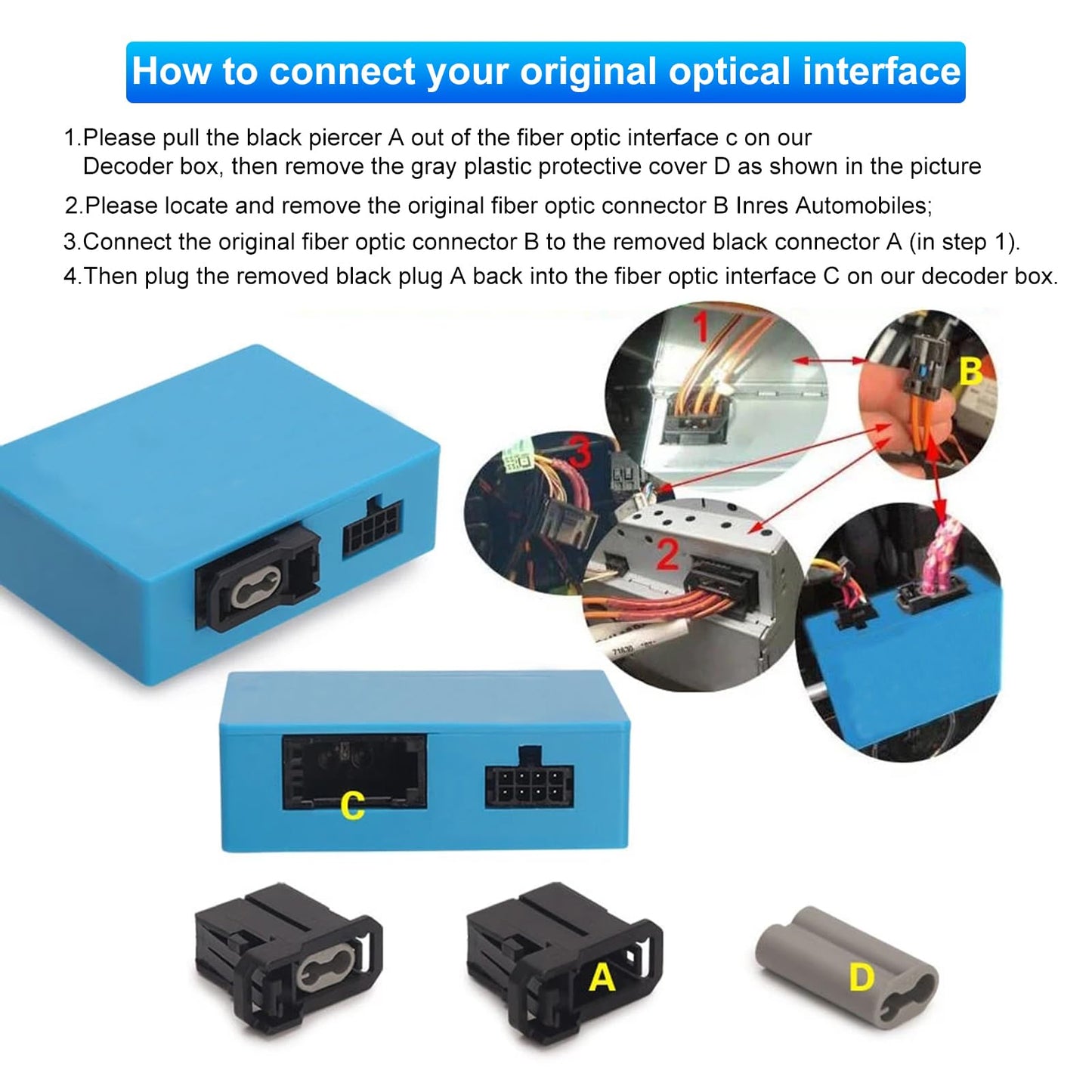 Decodificador de fibra óptica, convertidor de audio óptico, la mayoría de las cajas para Mercedes Benz ML GL R, para Porsche 911 Cayman Boxster Cayenne Series 3.1 sistema de radio de coche estéreo de