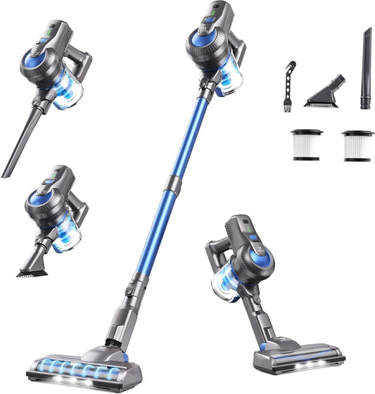 Greenote aspiradora inalambrica, 22000 Pa aspiradora de Mano 4 en 1, 200 W aspiradoras potentes con LED, Vacuum Cleaner de función de autoportante, Cepillo para Suelos Duros/pelos de Mascotas