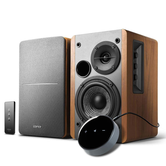 Edifier R1280T - Altavoces de estantería alimentados con WiiM Mini Wi-Fi Audio Streamer, transmite audio de alta resolución de Spotify, Amazon Music y más