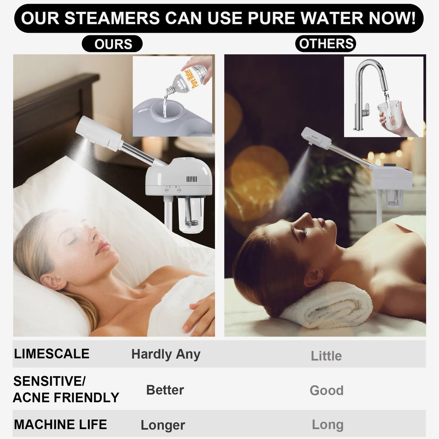 Vaporizador facial de ozono profesional con soporte, control táctil, altura ajustable y base rodante, boquilla giratoria de 360°, función de niebla caliente, uso para el hogar, salón de spa (blanco)