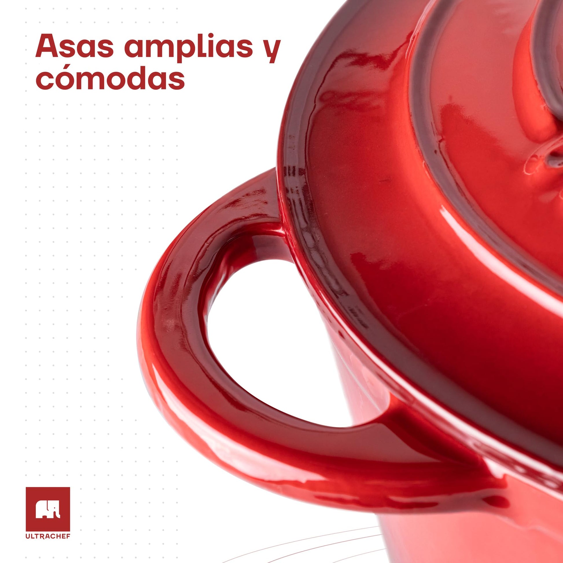 ULTRACHEF Olla de Hierro Fundido Esmaltado para Estufa y Horno | Horno Holandés Cubierto de Hierro Fundido | Dutch Oven | Redonda | Tamaño 24 cm, Capacidad 3.8 Litros, Rojo