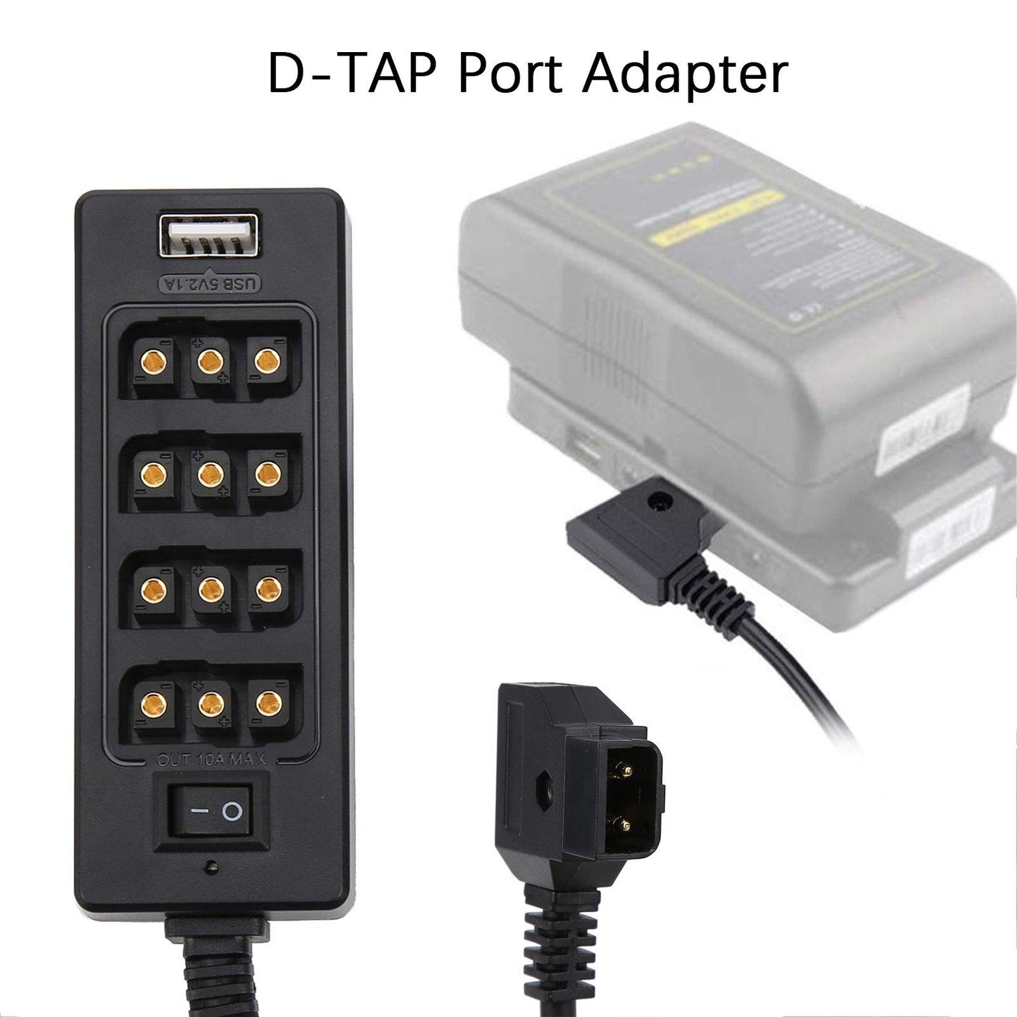 S erounder D-Tap Macho Power Tap a 4 Puertos Hembra D-Tap Hub Adaptador Divisor de Cable para fotografía Convertidor de Corriente V-Lock Batería de cámara