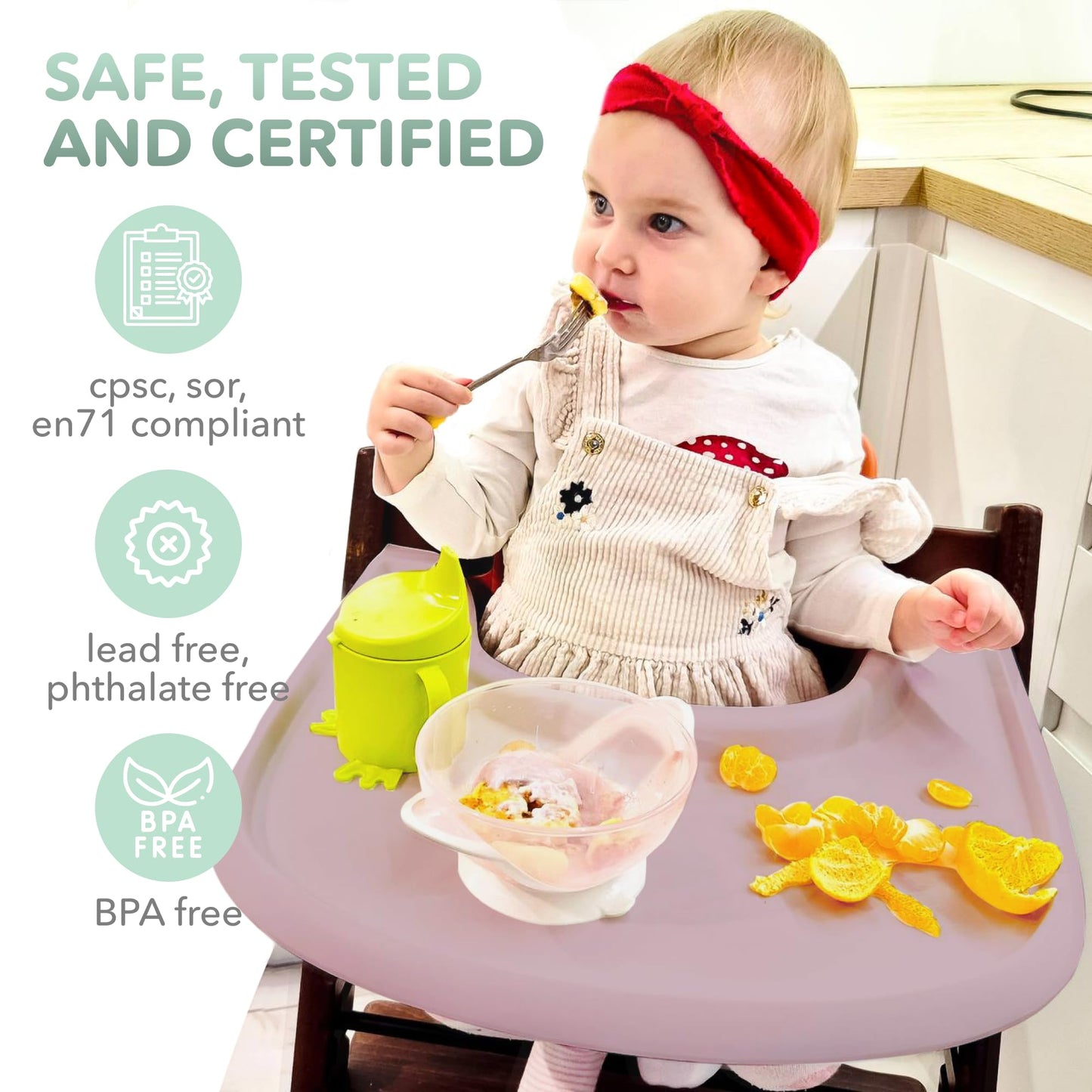 Bandeja para silla alta compatible con silla Stokke Trip Trap, diseño curvado ergonómico, rosa polvoriento brillante, sin BPA, fácil de montar