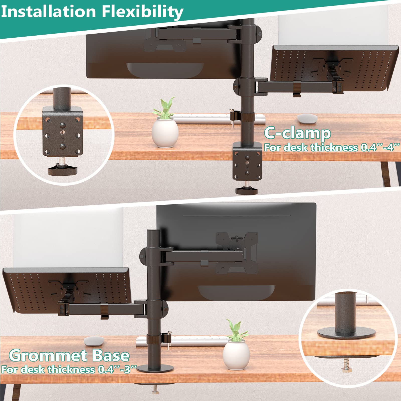 Soporte Monitor y Laptop WALI Negro Brazo Articulado Ajustable hasta 17 y 27 Pulgadas 10 kg
