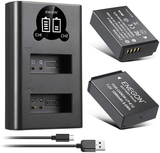 Batería ENEGON 1200 mAh LCD Compatible Canon EOS M50 Mark II M100 M200 M10 M2, Paquete de 2