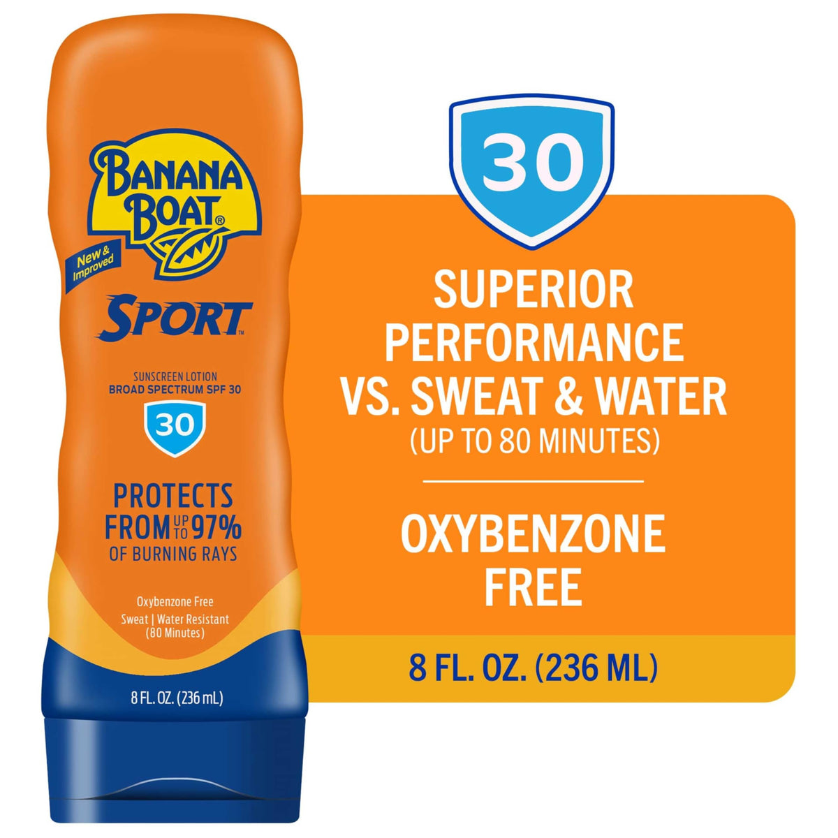 Protector Solar Loción Banana Boat Sport Performance SPF 30 con PowerStay Tecnología 8 Onzas