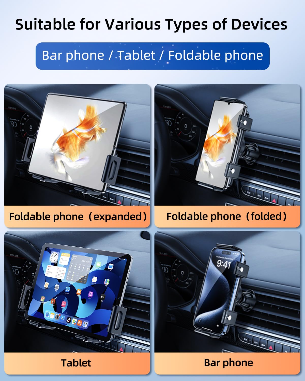 DICMKY - Cargador inalámbrico de coche para Samsung Galaxy Z Fold 7, 6, 5, 4, 3, 2, doble bobina, soporte de teléfono de carga rápida para Pixel 9 Pro, soporte de teléfono celular de ventilación de