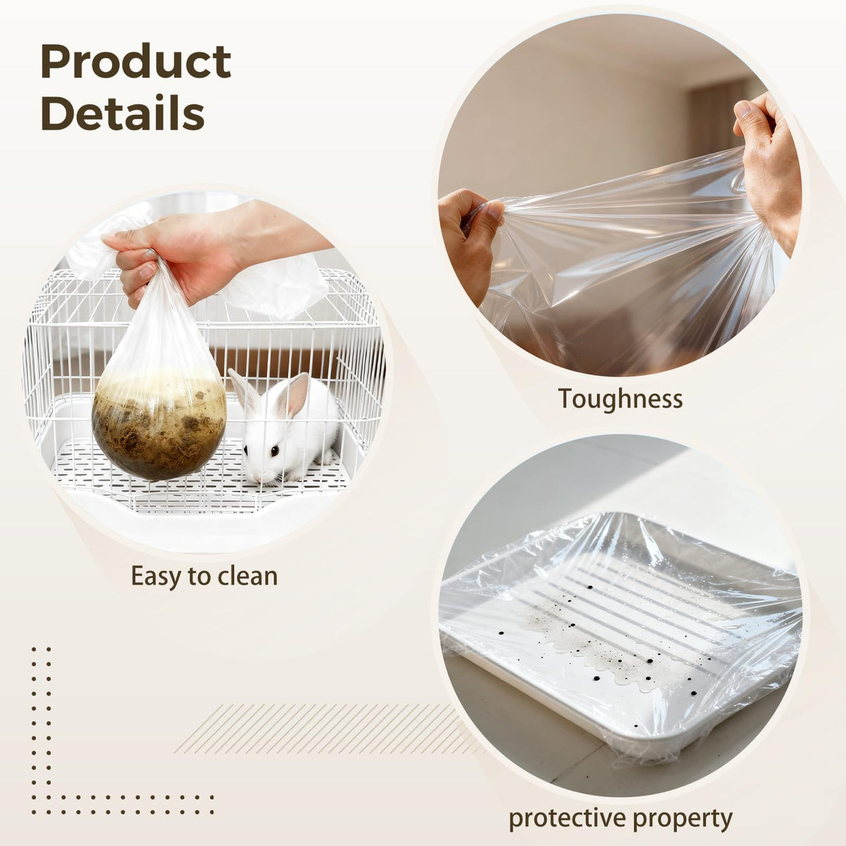 Toyosport - 100 revestimientos para jaula de conejo, 95 x 70 cm, láminas de plástico desechables a prueba de fugas, para conejillos de indias, hámster y animales pequeños, transparentes