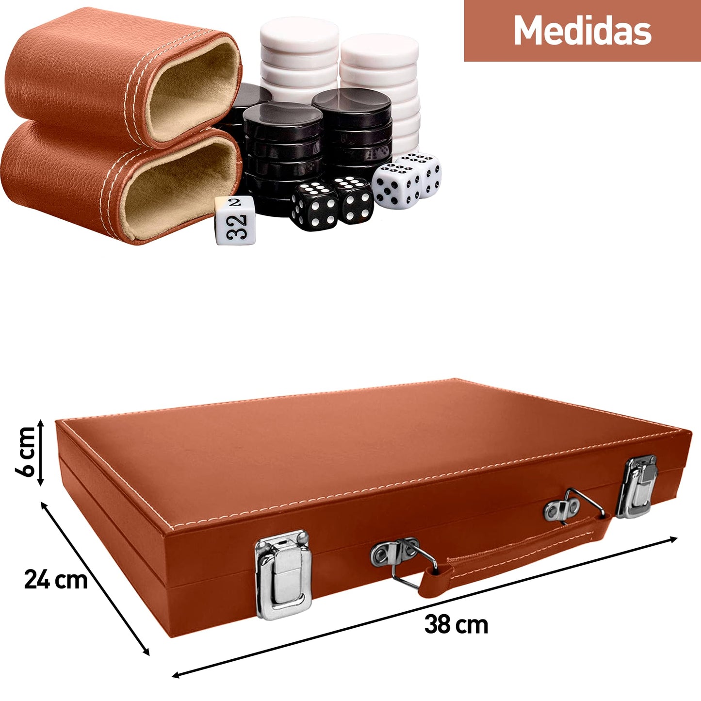 hanylish Backgammon de Cuero Sintético Profesional Elegante con Estuche, Set Completo - Tablero, Dados, Fichas y Cubilete para 2 Jugadores a Partir de 12 Años