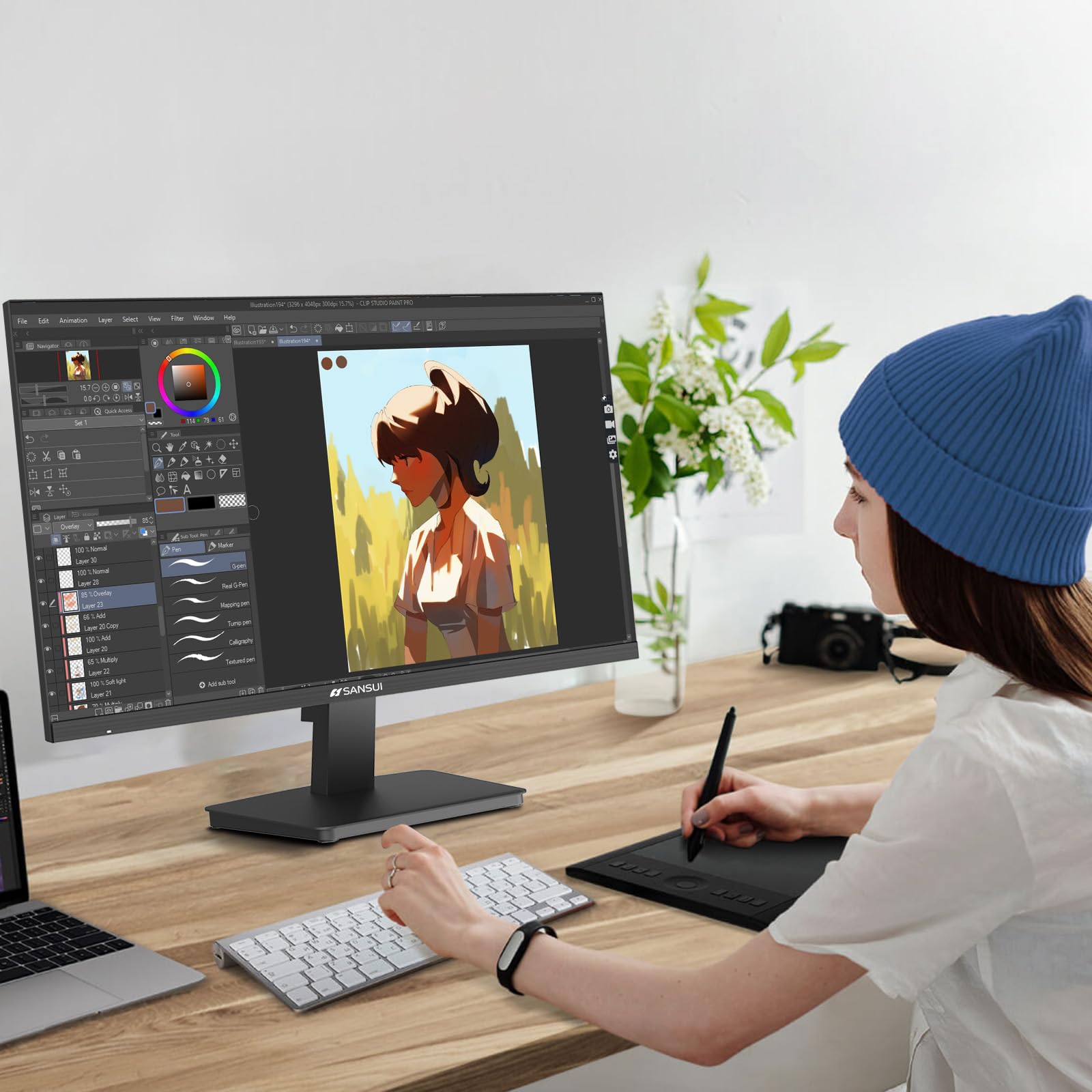 Monitor PC SANSUI 24 Pulgadas Ultra-Delgado FHD HDMI Ergonomía para Oficina en Casa