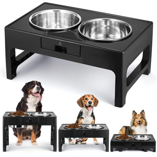 Lapensa Cuencos Elevados Para Perros, Cuenco Profundo Para Perros Elevado De Acero Inoxidable Con Soporte Ajustable, Cuenco Doble Para Comida Y Agua Para Perros Medianos Y Grandes, 3 Alturas 3.9", 7.8