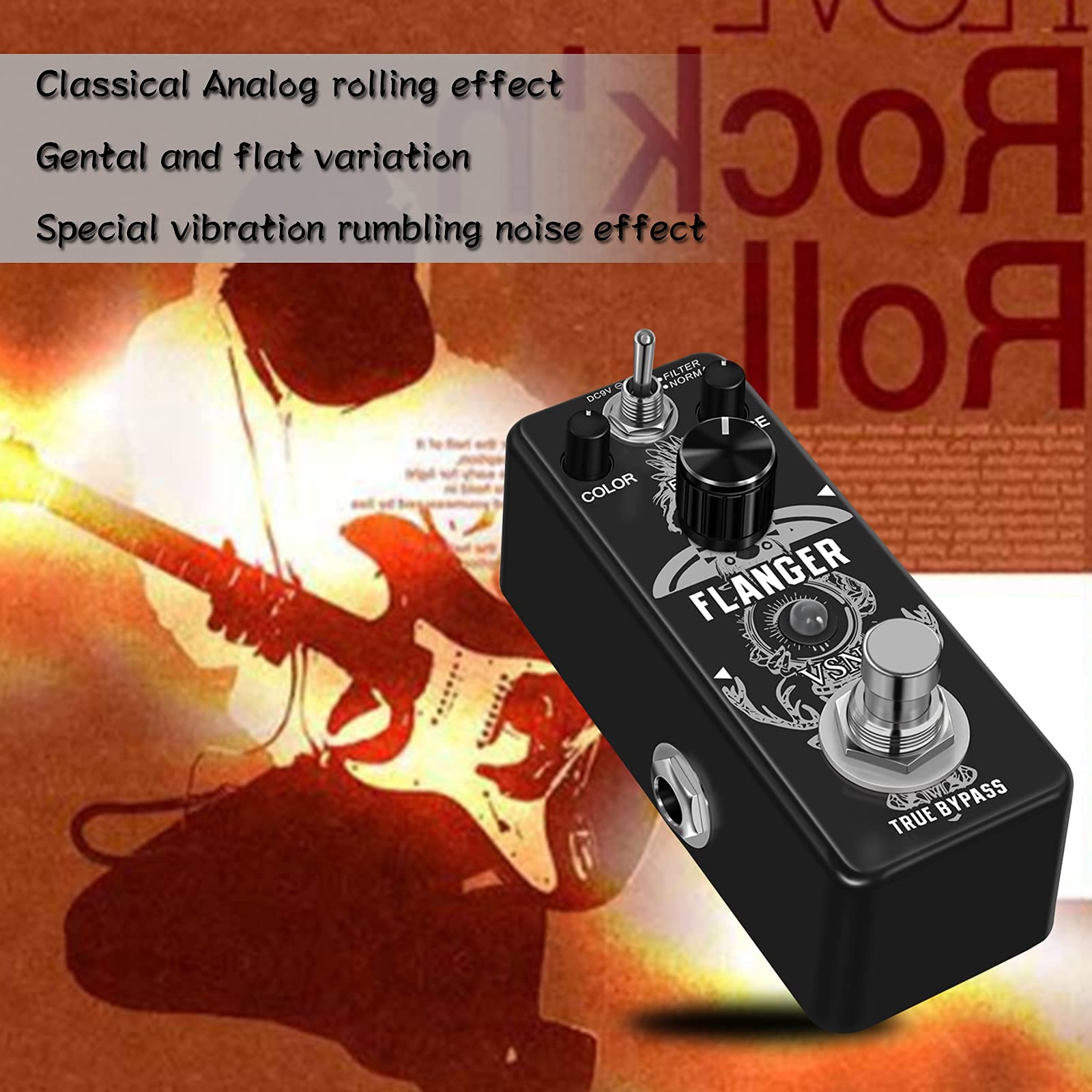 VSN Guitar Flanger Pedal for Analog Flanger Effect Pedals Classic Metallic Flanger Sounds Effect As Ture Tone 2 Modes Best Retro Sound Effect
