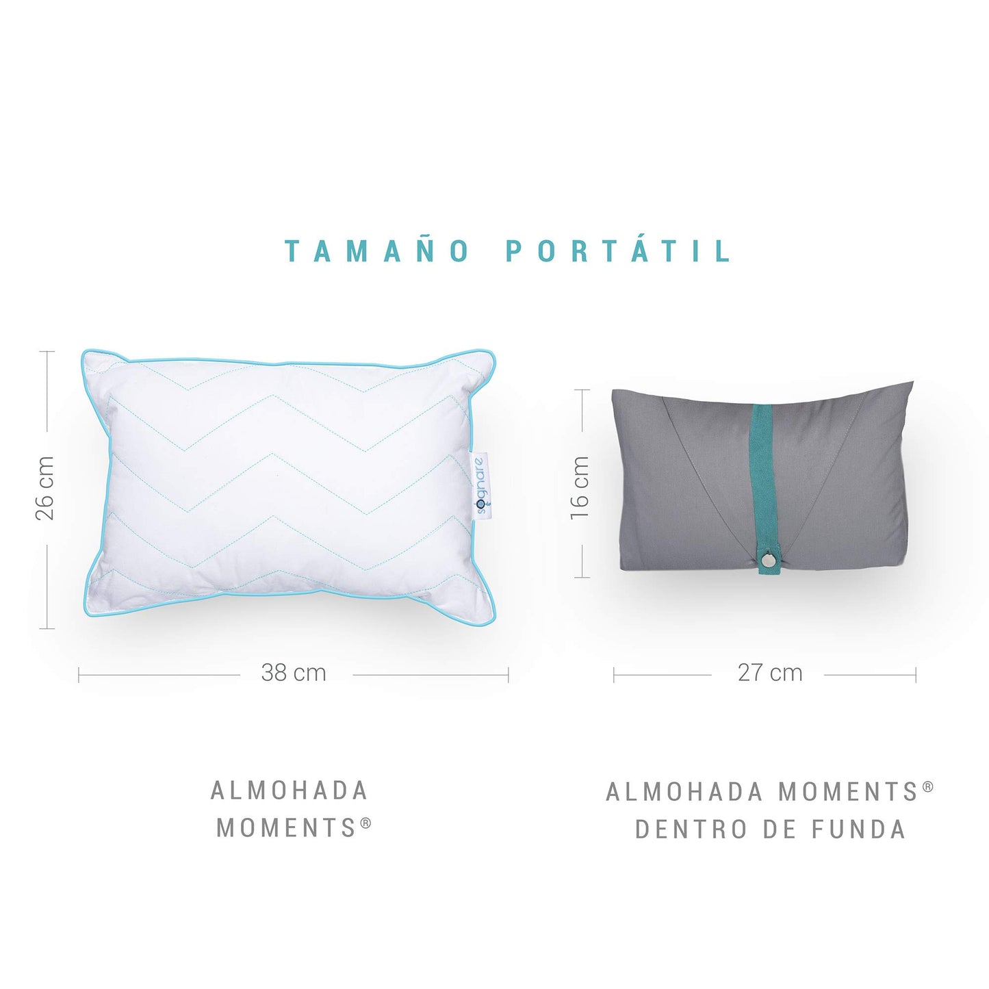 Almohada Portátil Sognare Moments Blanca Termorregulable y Hipoalergénica para Viajes y Bebés