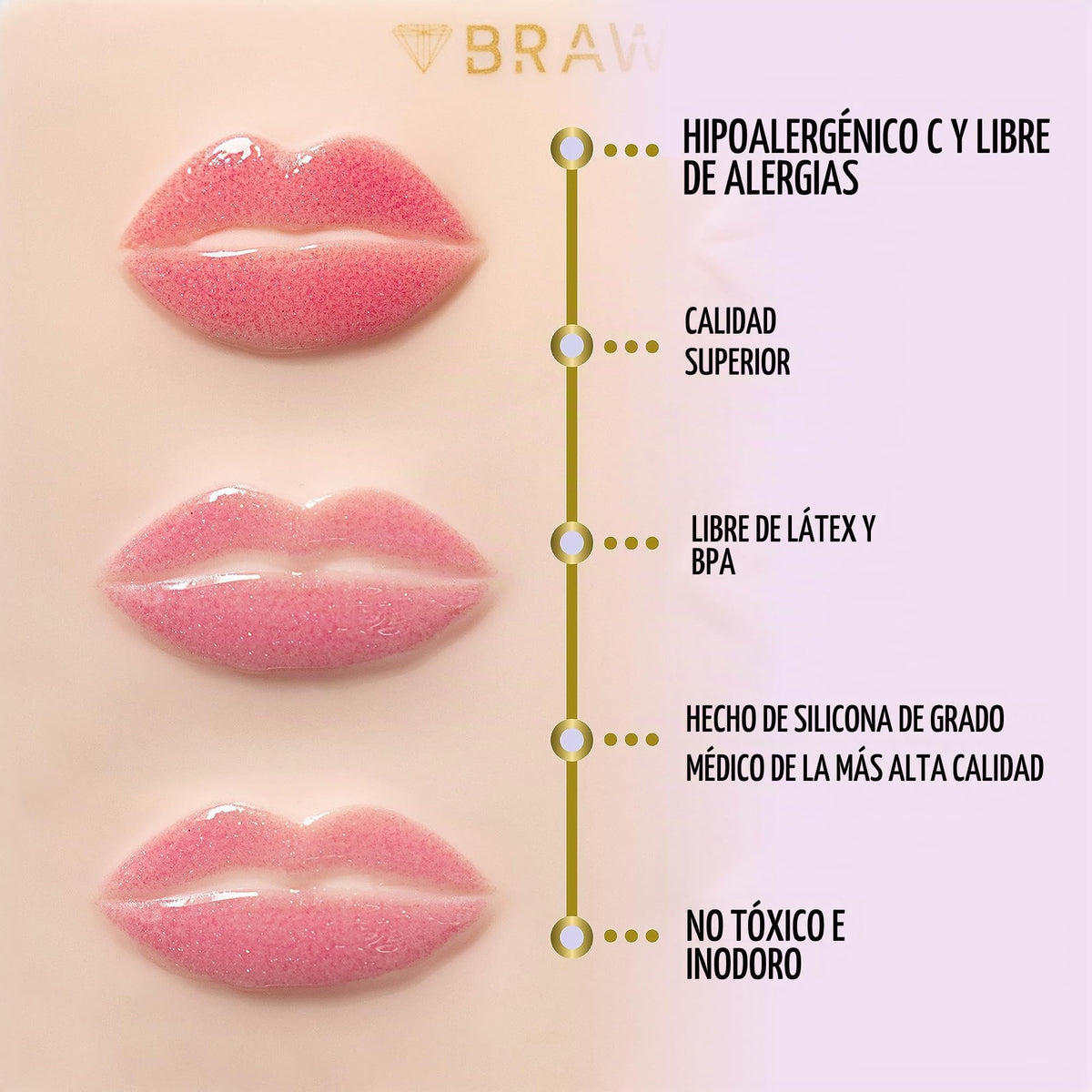 BRAWNA Piel de Práctica 3D Labios 3Pcs Maquillaje Permanente | Silicona Suave Textura Humana, 10 Formas Lip Blush