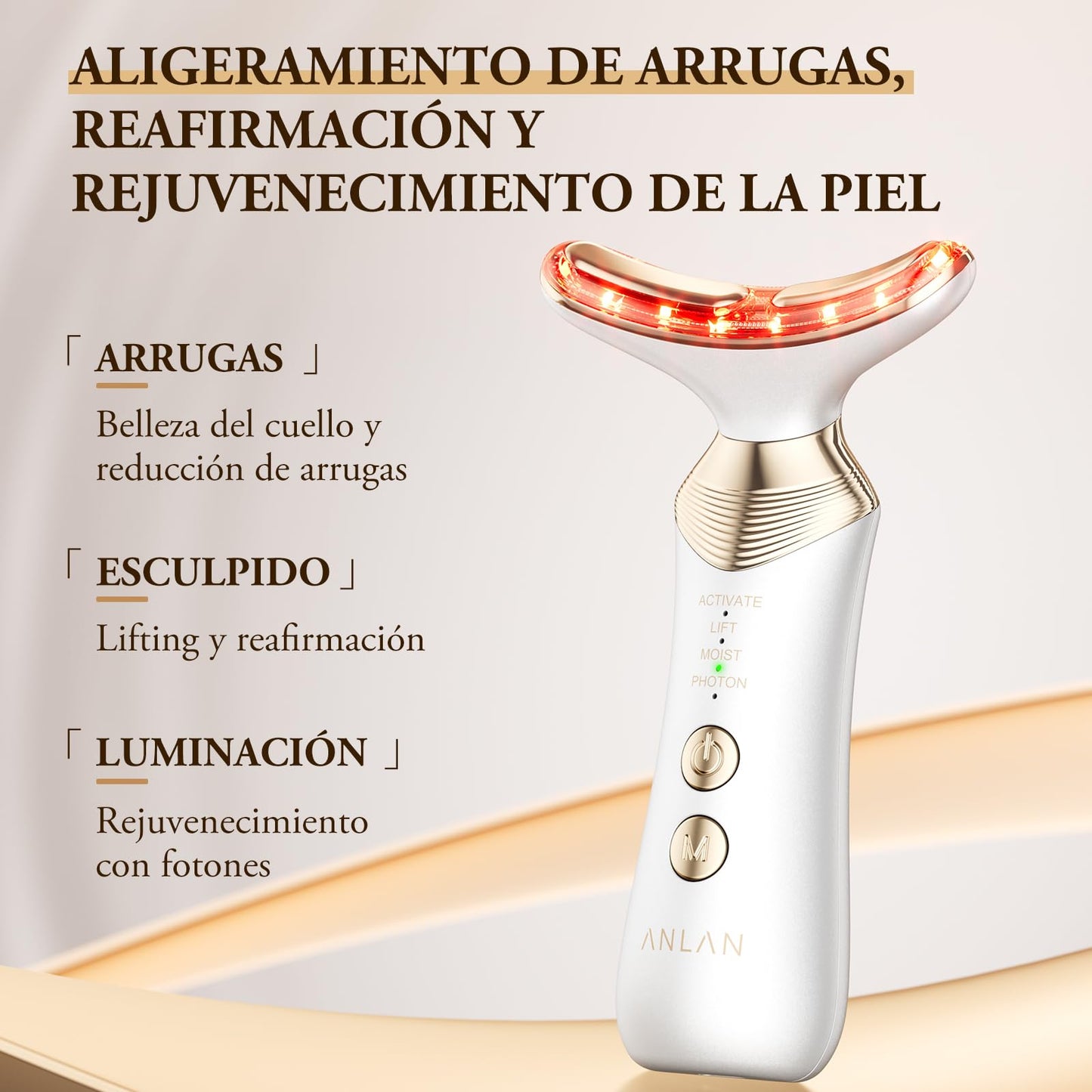 ANLAN Radiofrecuencia Facial y Cuello para Antiarrugas, Masajeador Facial Reafirmante, Lifting Anti-envejecimiento con Modo RF LED EMS