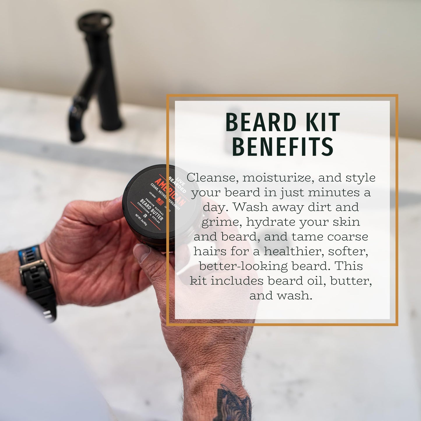Beard Kit | Live Bearded Made in USA | Beard Bundle (Leather, Cedar, Vanilla - The Executive)