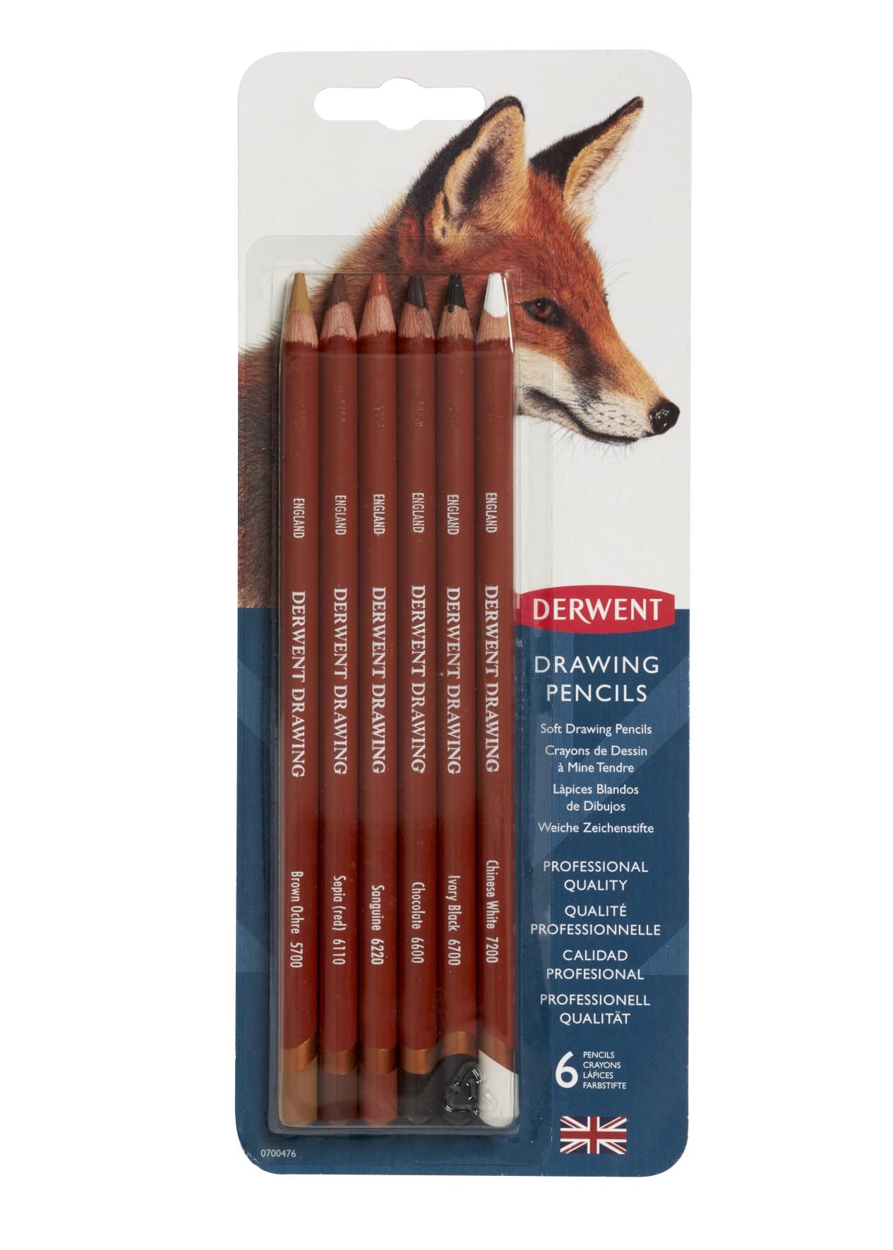Derwent 0700476 - Lápices de dibujo de colores, núcleo de 5 mm, paquete de 6 unidades