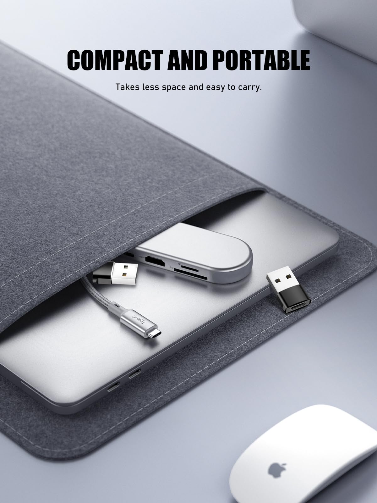 Adaptador USB a USB C TiMOVO Negro con Luz LED Carga Rápida