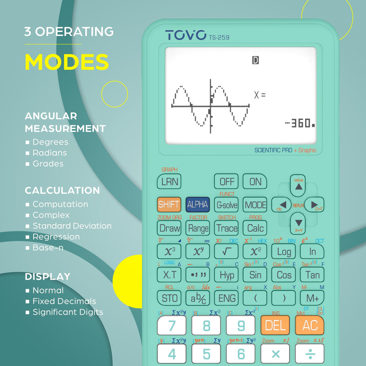 Calculadora Científica TOVO Negra con Funciones Gráficas y 360 Funciones para Principiantes y Cursos Avanzados