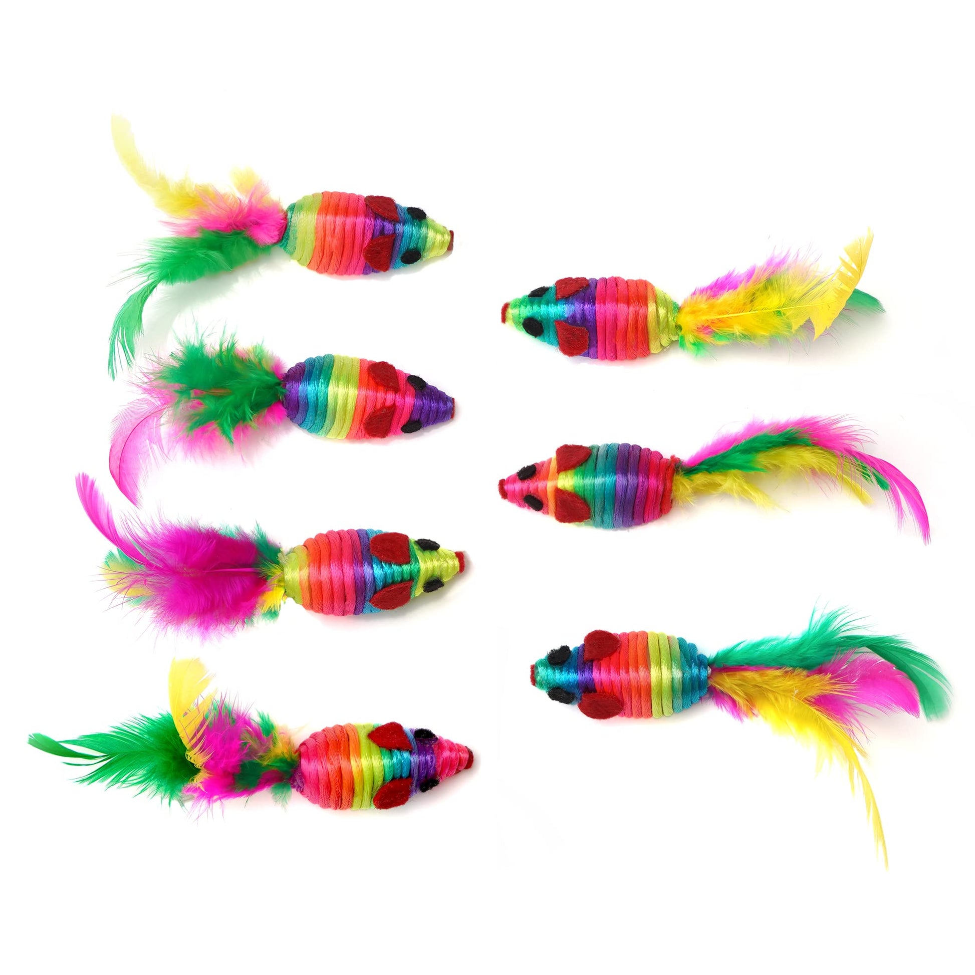 Chiwava 24 Piezas 5 "Juguete de Ratón con Pluma y Cuerda de Arco Iris para Gatitos en Varios Colores