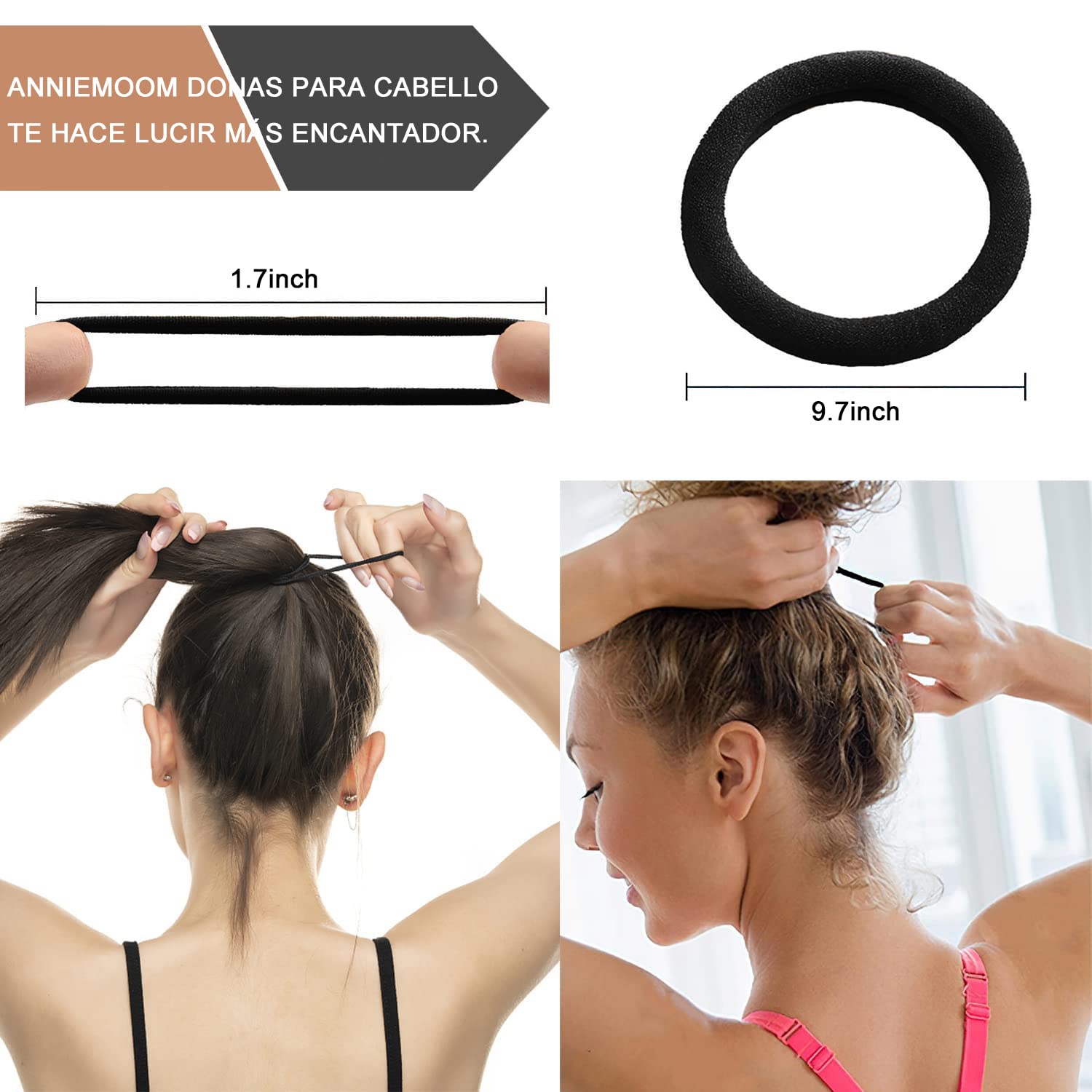 Ligas para Peinar el Cabello: Set de 100 Piezas, Altamente Elásticas, Ideales para Coletas y Peinados - Color Negro - para Niñas y Mujeres