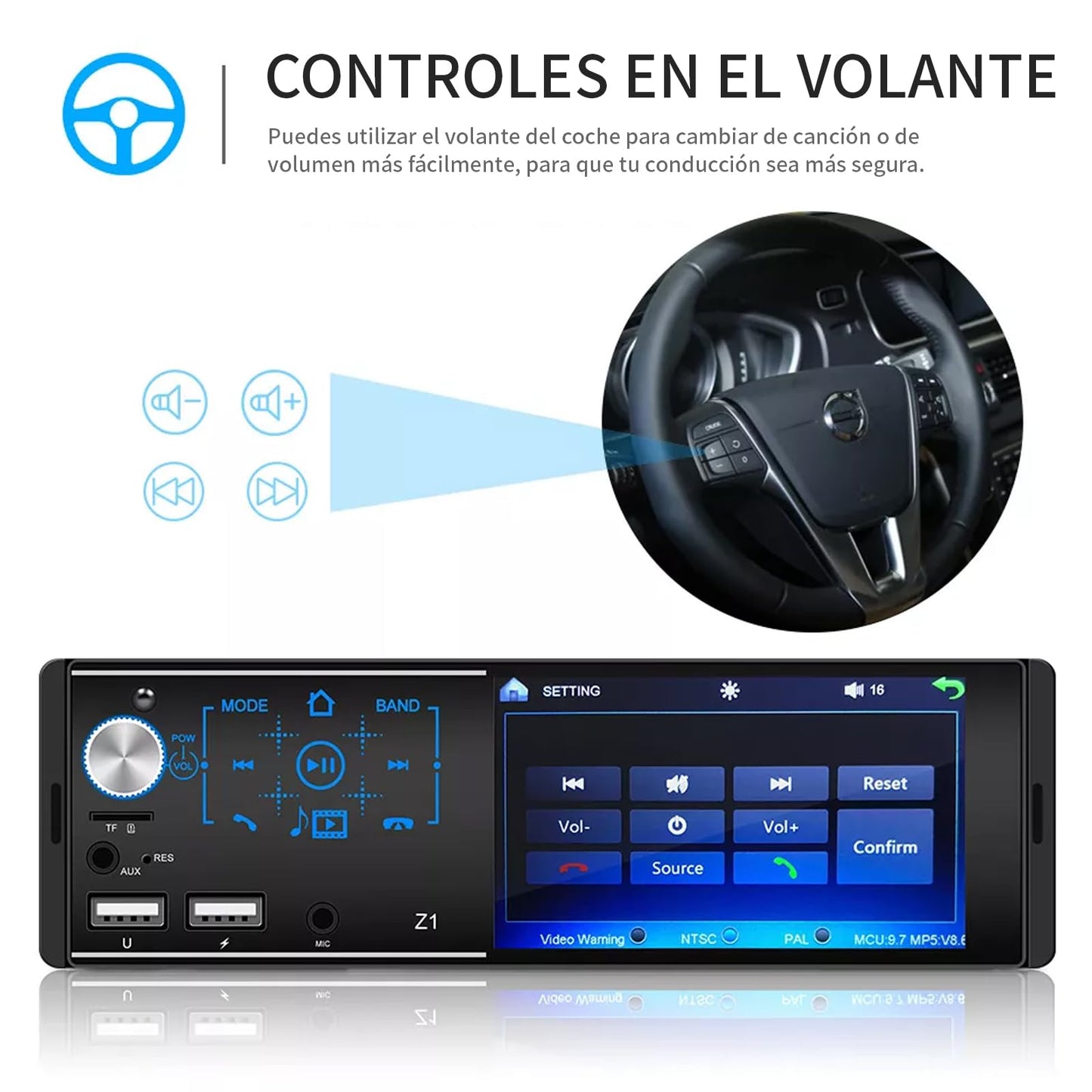 FINYQBET Autoestéreo Bluetooth de 4.1 Pulgadas, Reproductor MP5 con Pantalla HD, Llamadas Manos Libres, Carga Rápida USB y Control Desde Volante,para Viajes Seguros y Entretenimiento en el Auto