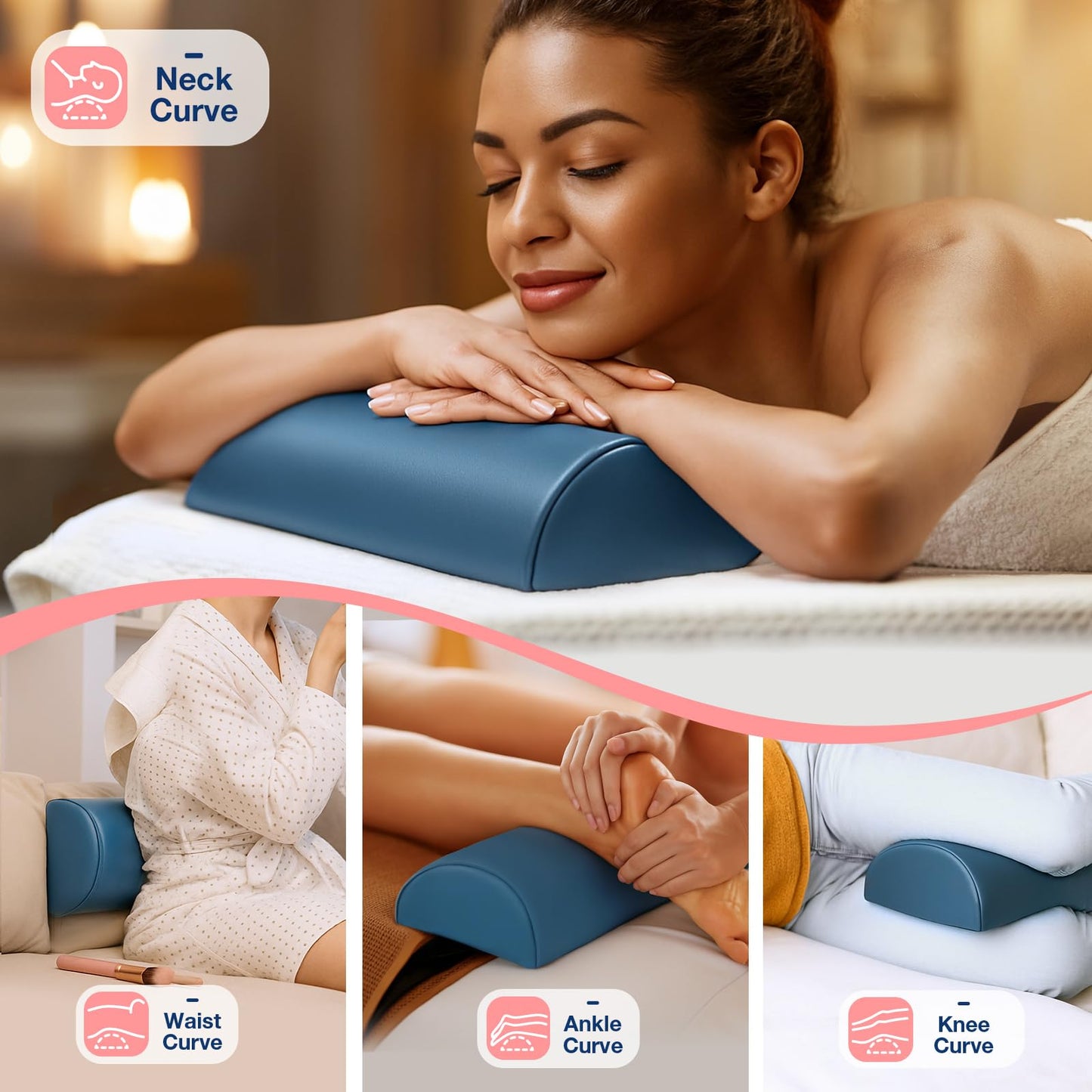 Almohada Noverlife Medio Redondo 14 x 6 x 3 Pulgadas con Asa de Correa de Cuero Sintético